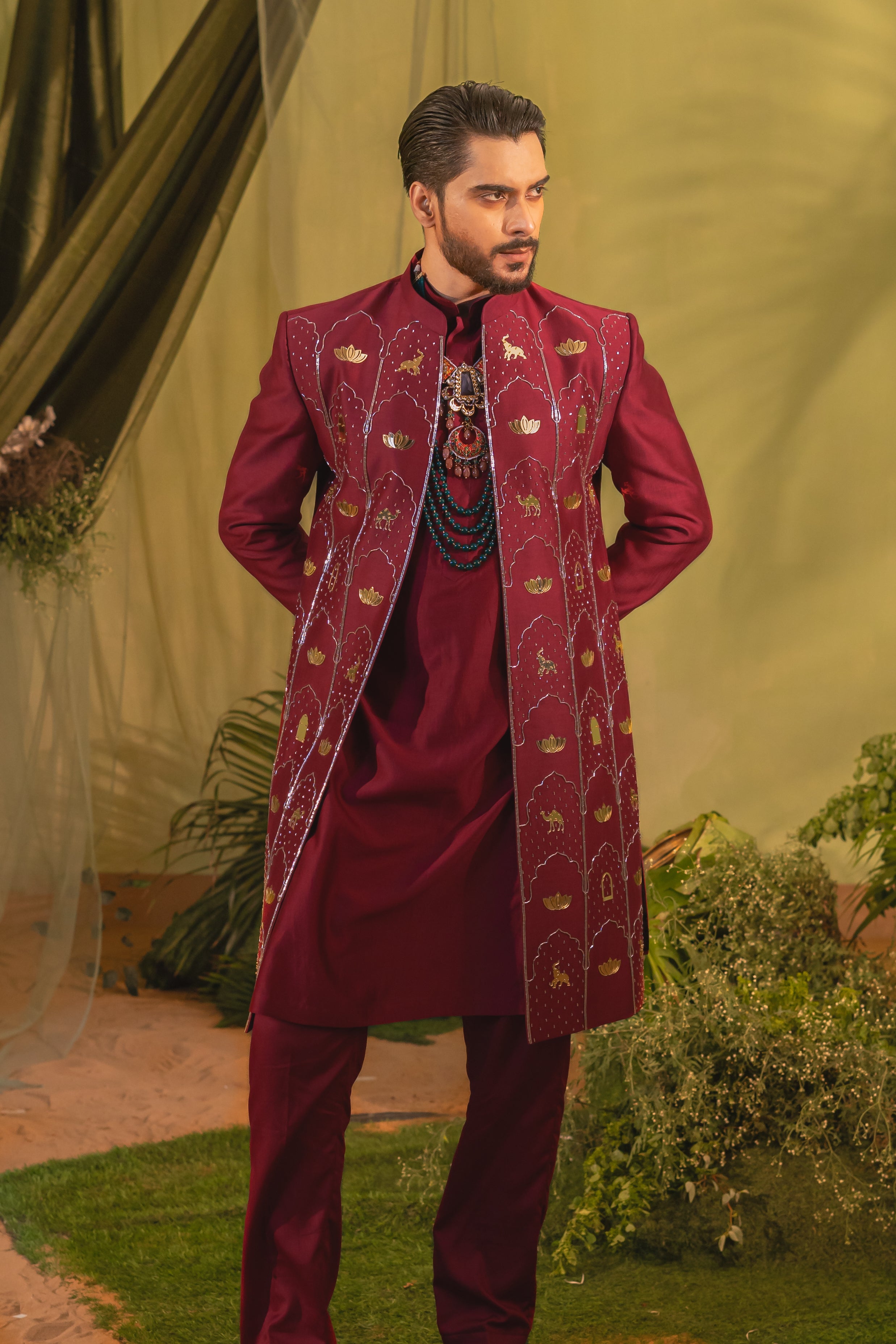 Deep Cherry Red sherwani Set
