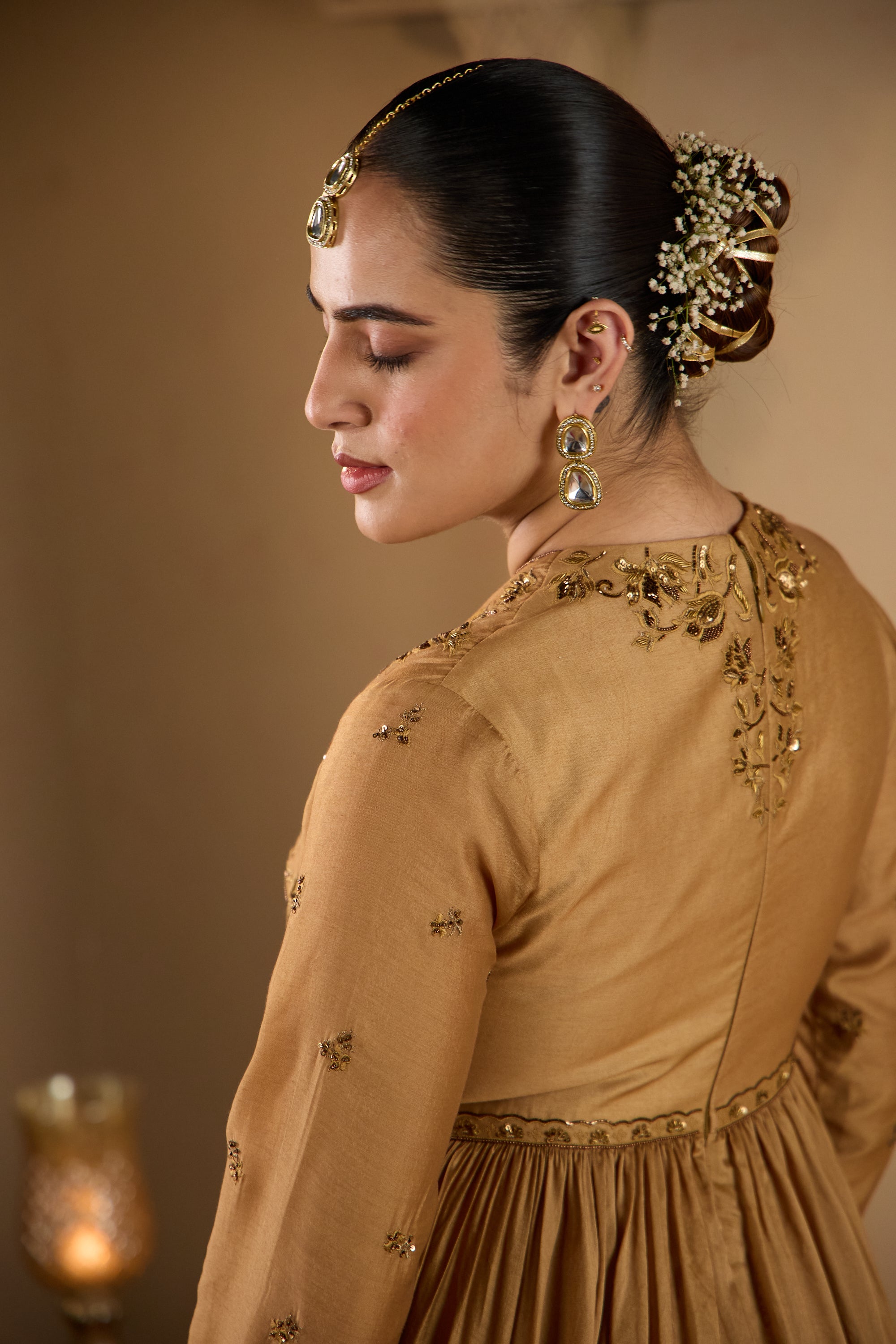 Antique Gold Angrakha Gown