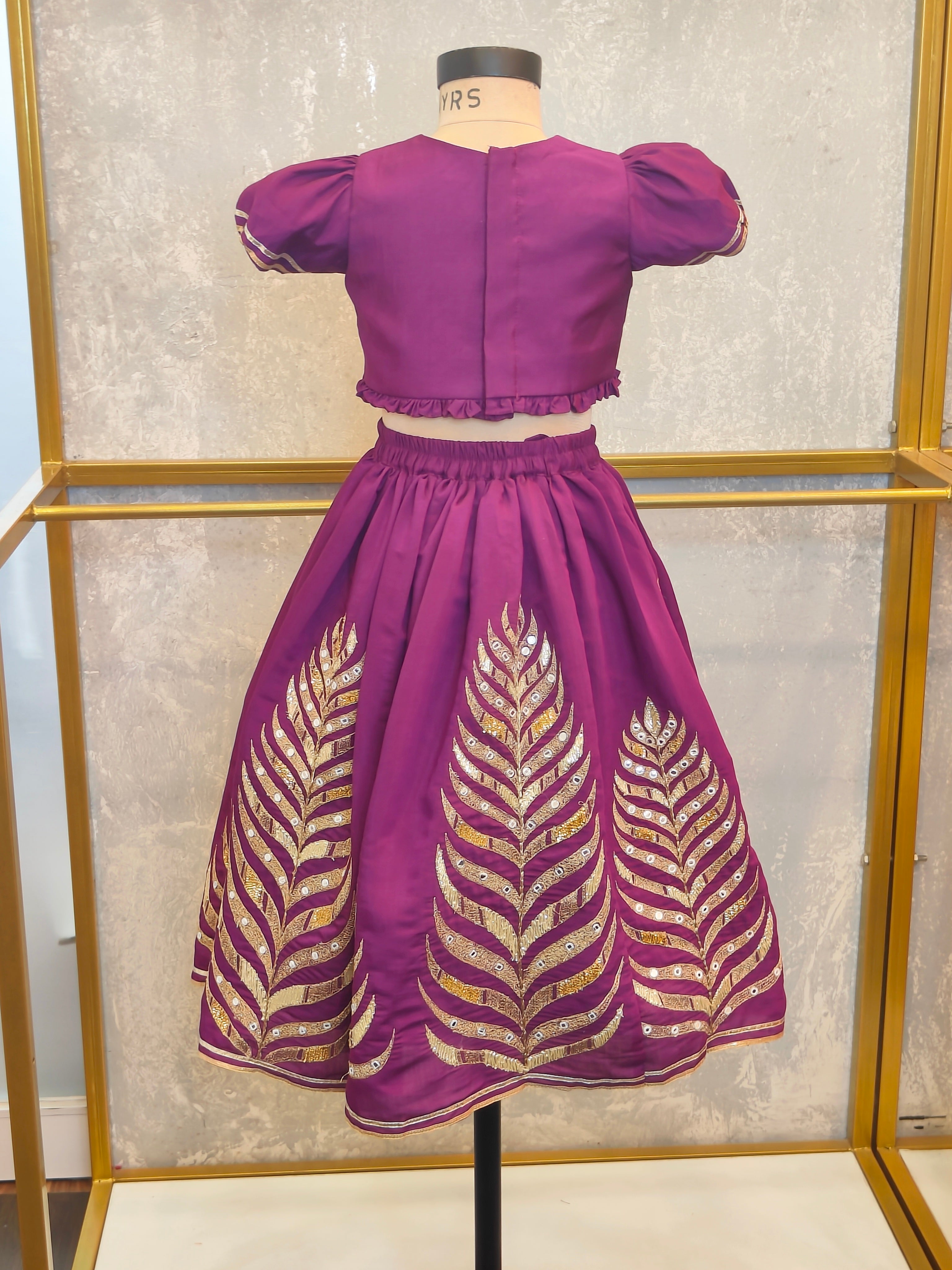 Purple Embroidery Puff Sleeve Ghaghra set