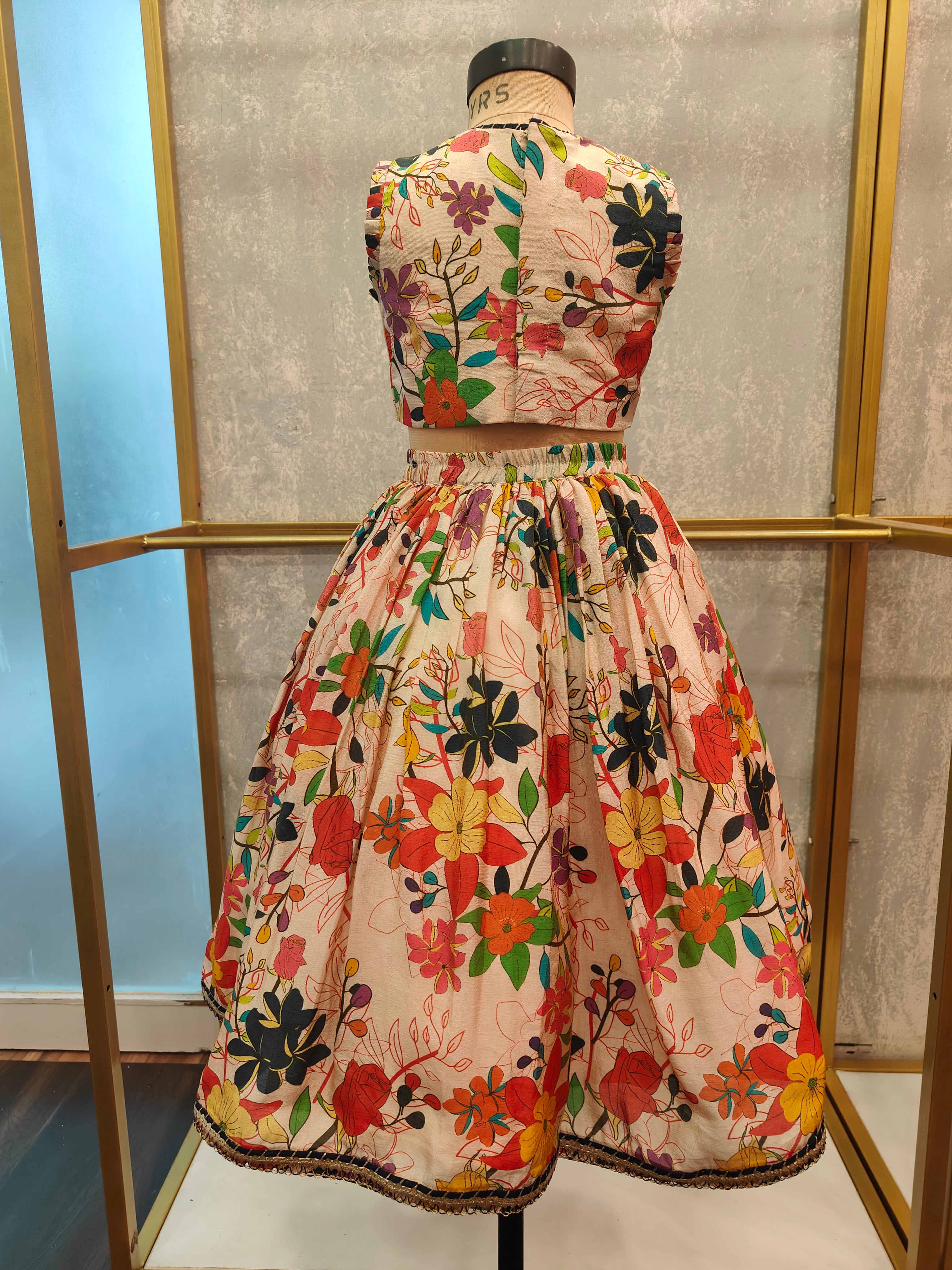 Beige Floral Dori Ghagra