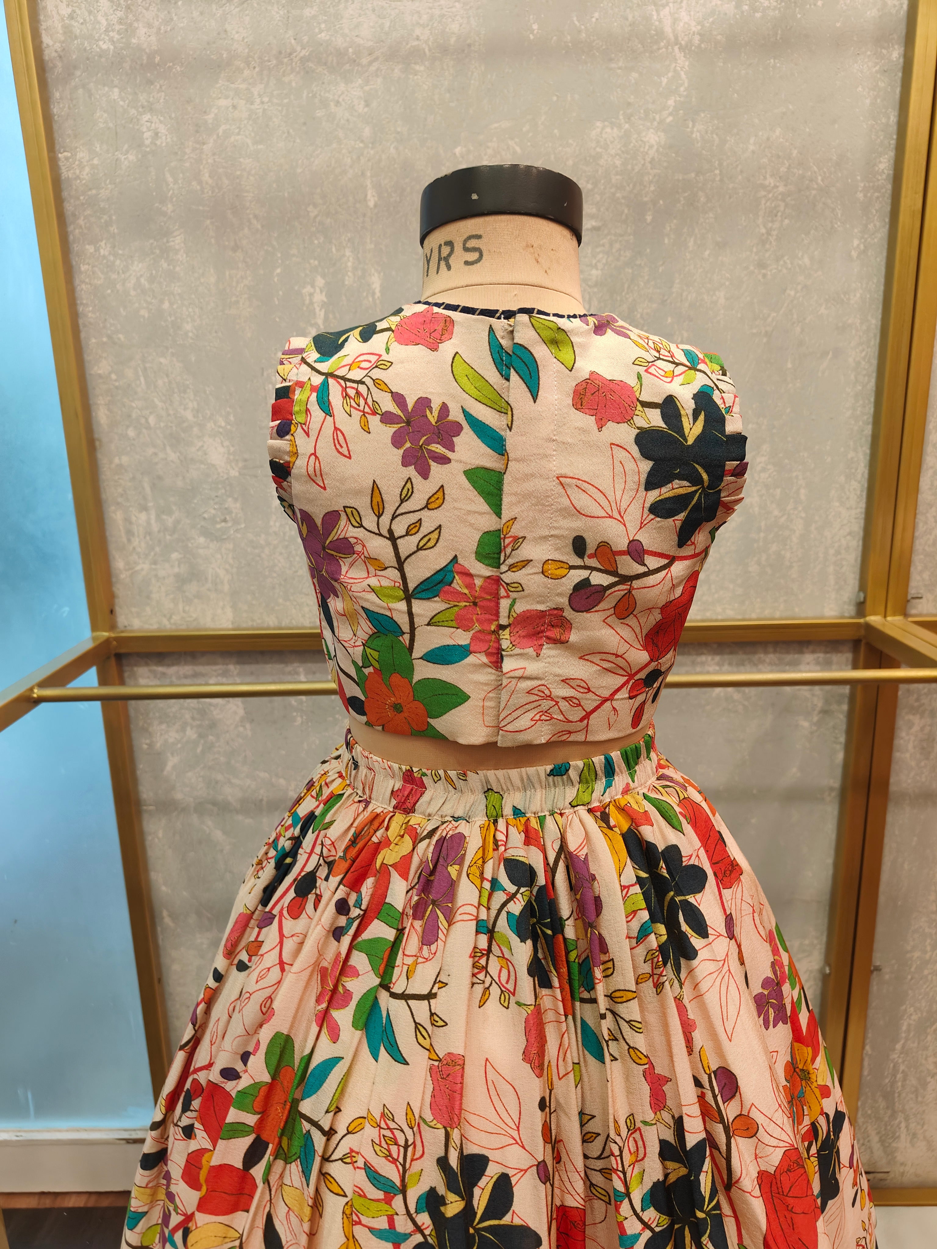 Beige Floral Dori Ghagra