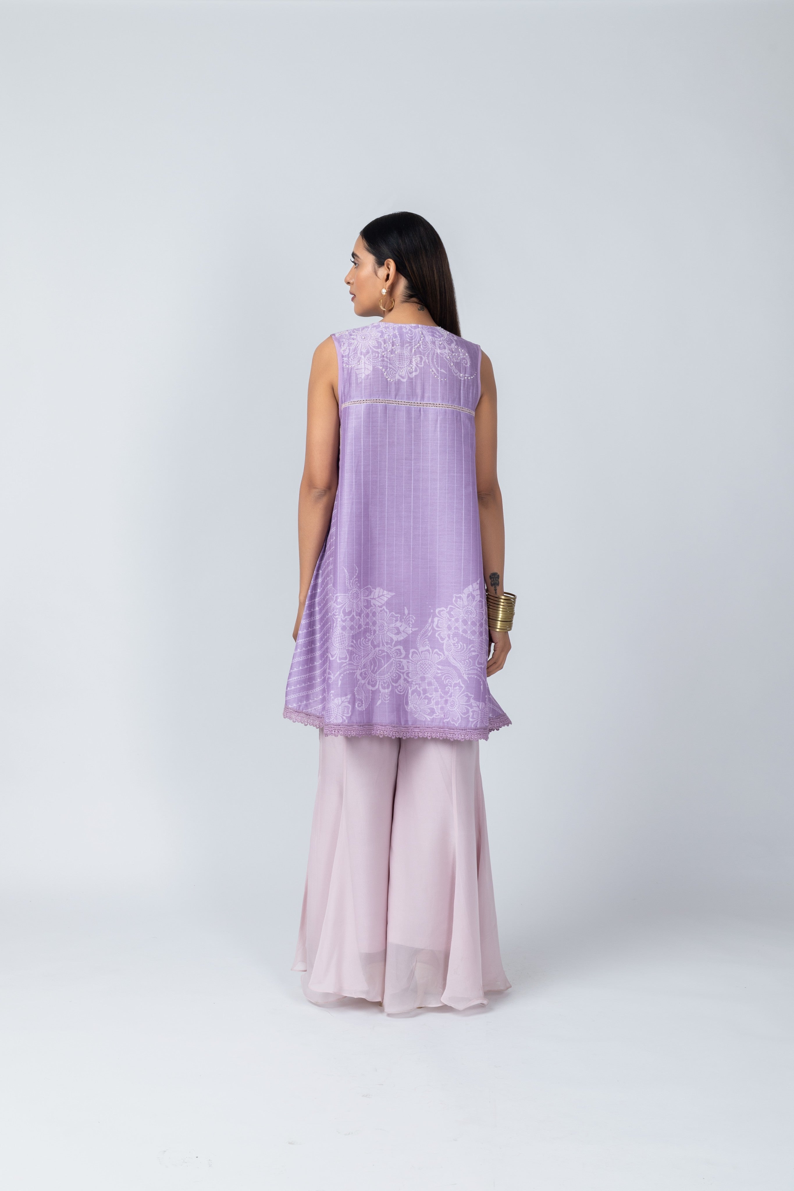 Lilac Floral Tunic & Shimmering Sharara Set