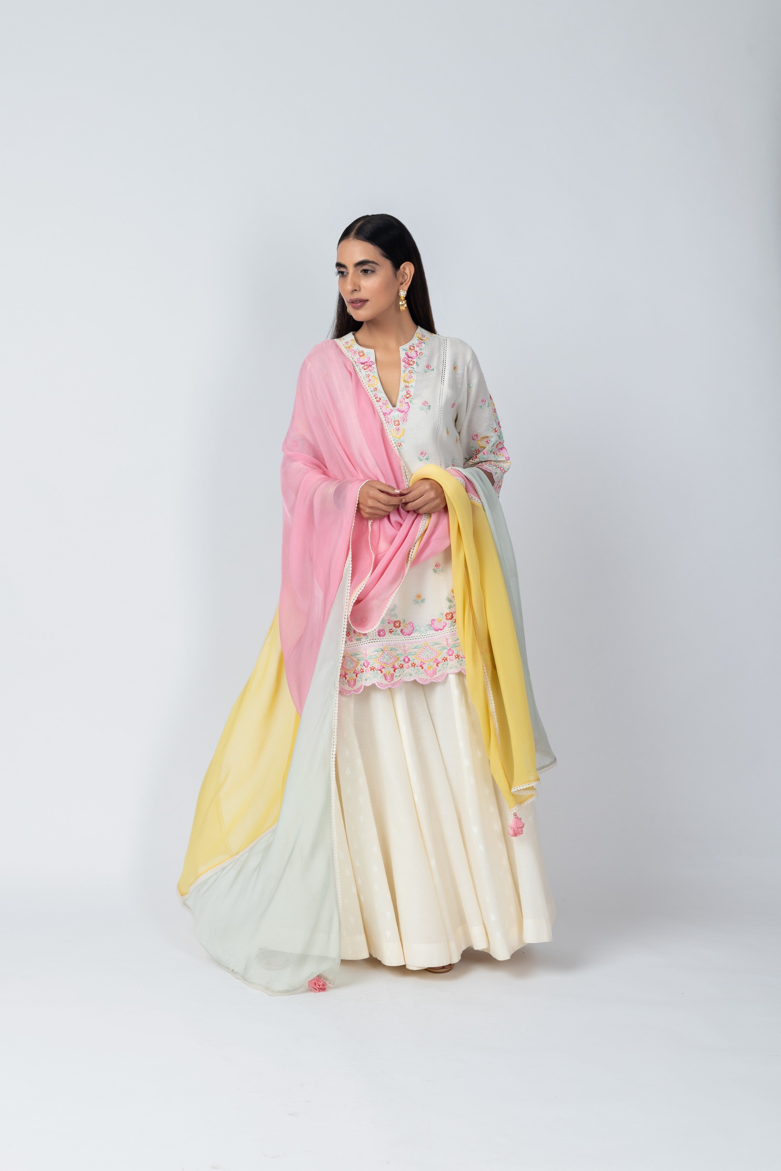 Natural Linen Kurta with Jacquard Sharara