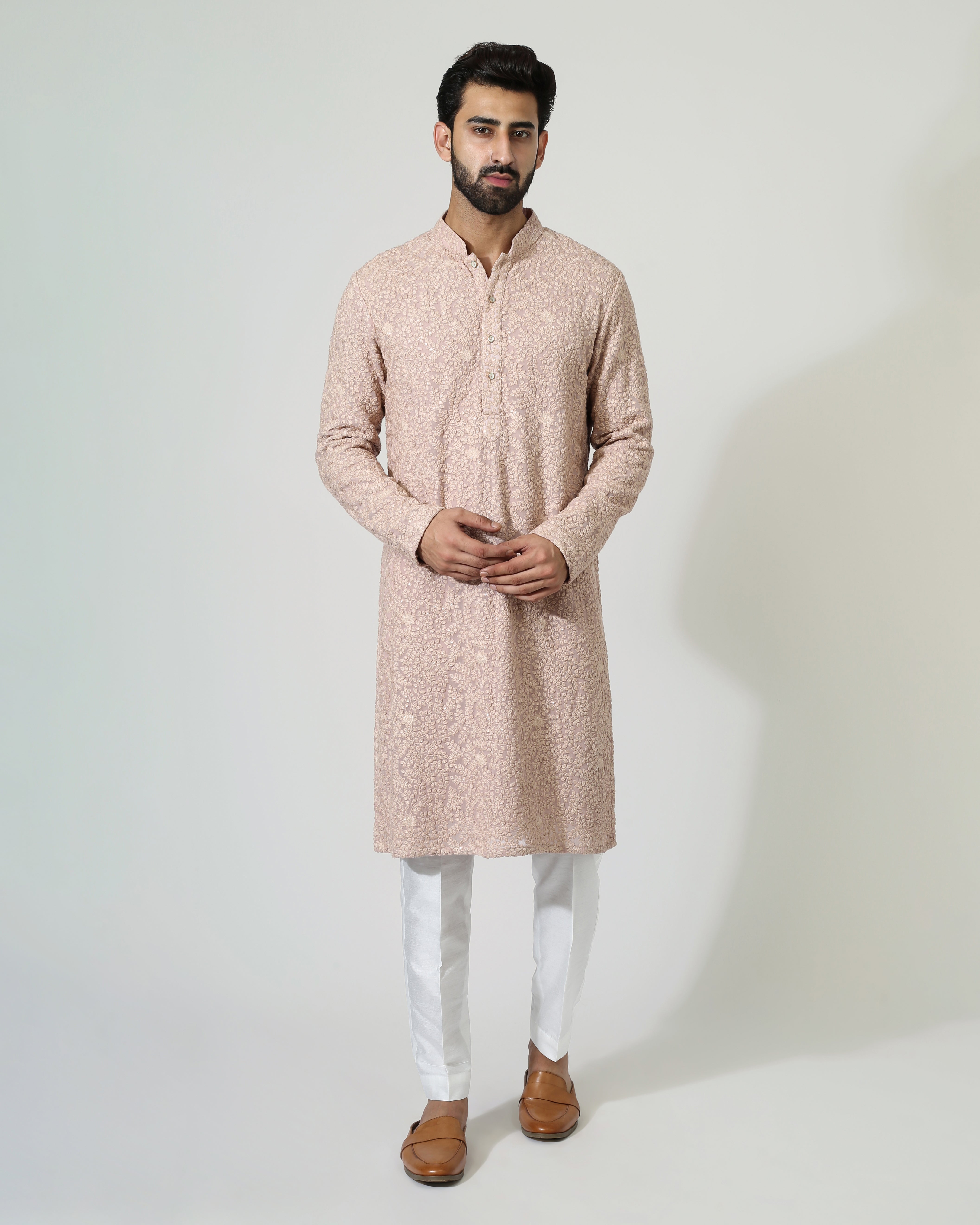Light Peach Sequins Kurta With Pyjama