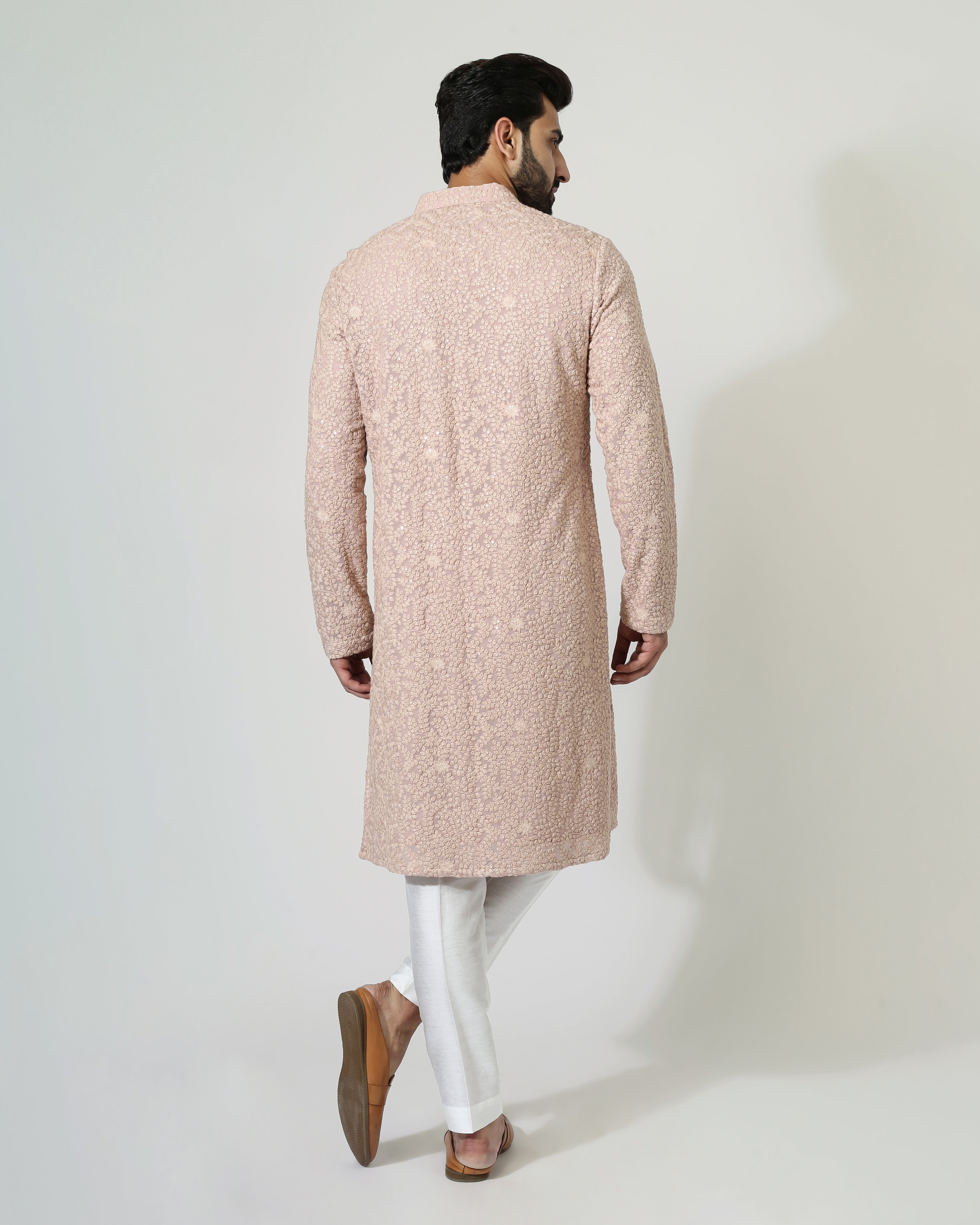 Light Peach Sequins Kurta With Pyjama