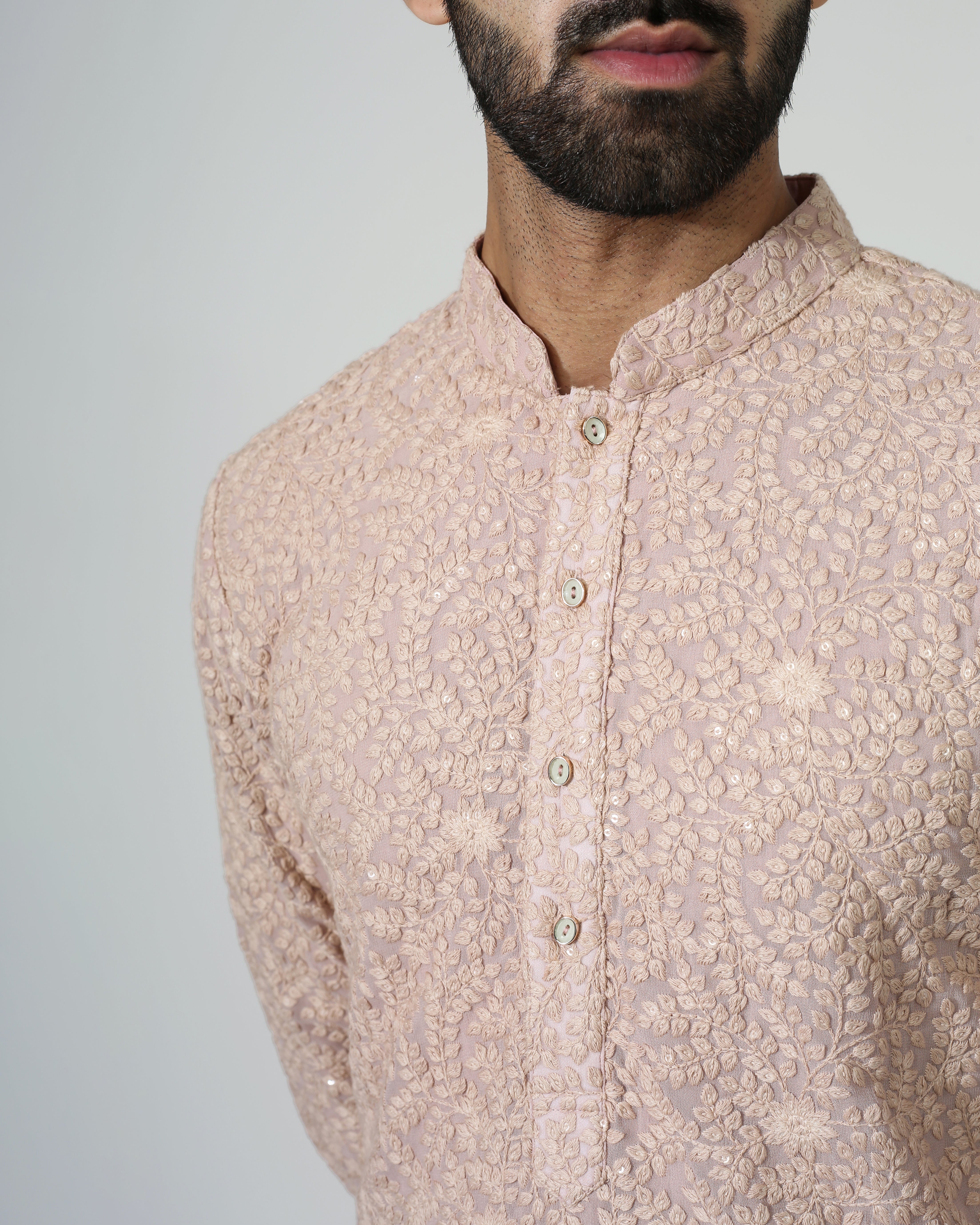 Light Peach Sequins Kurta With Pyjama