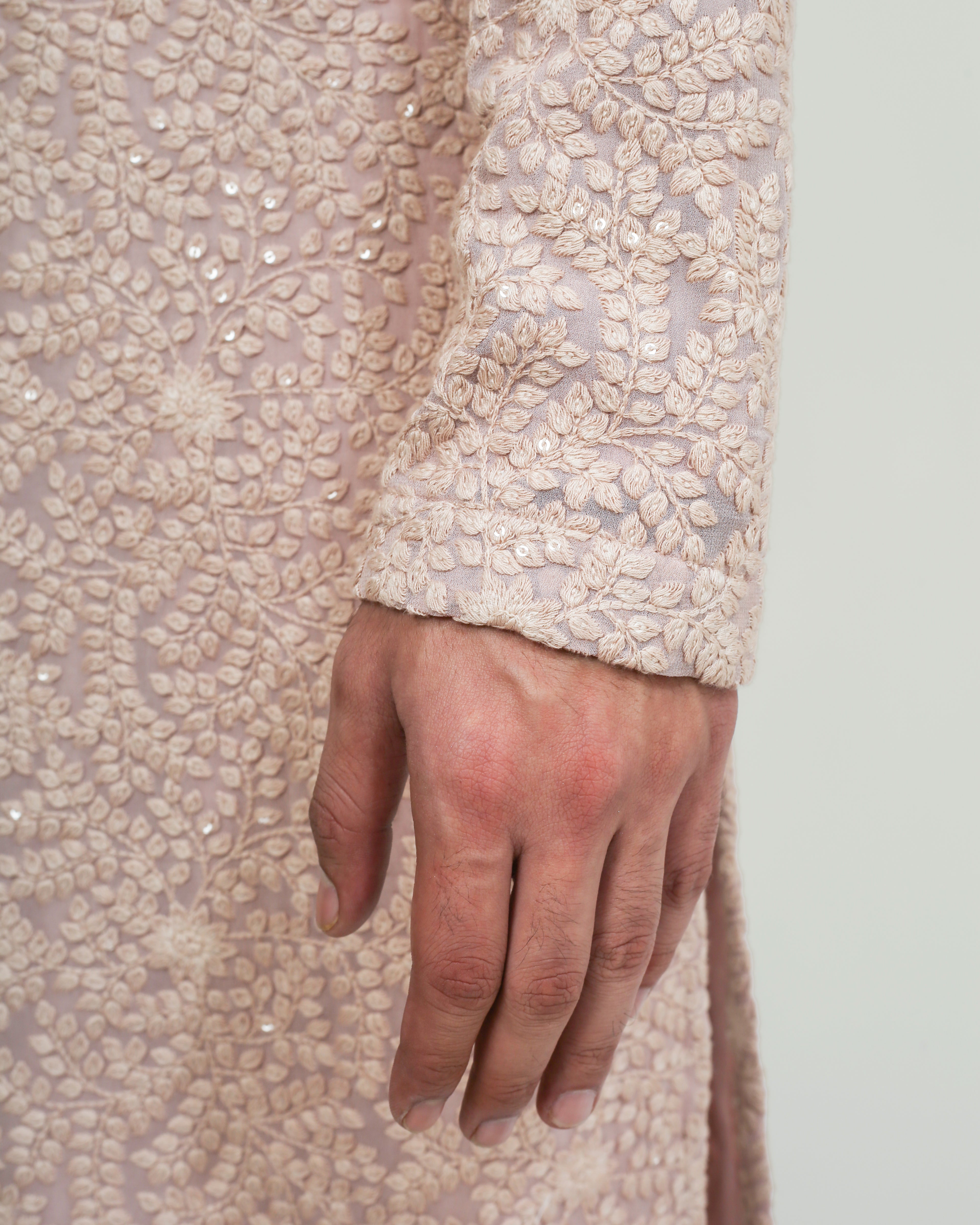 Light Peach Sequins Kurta With Pyjama