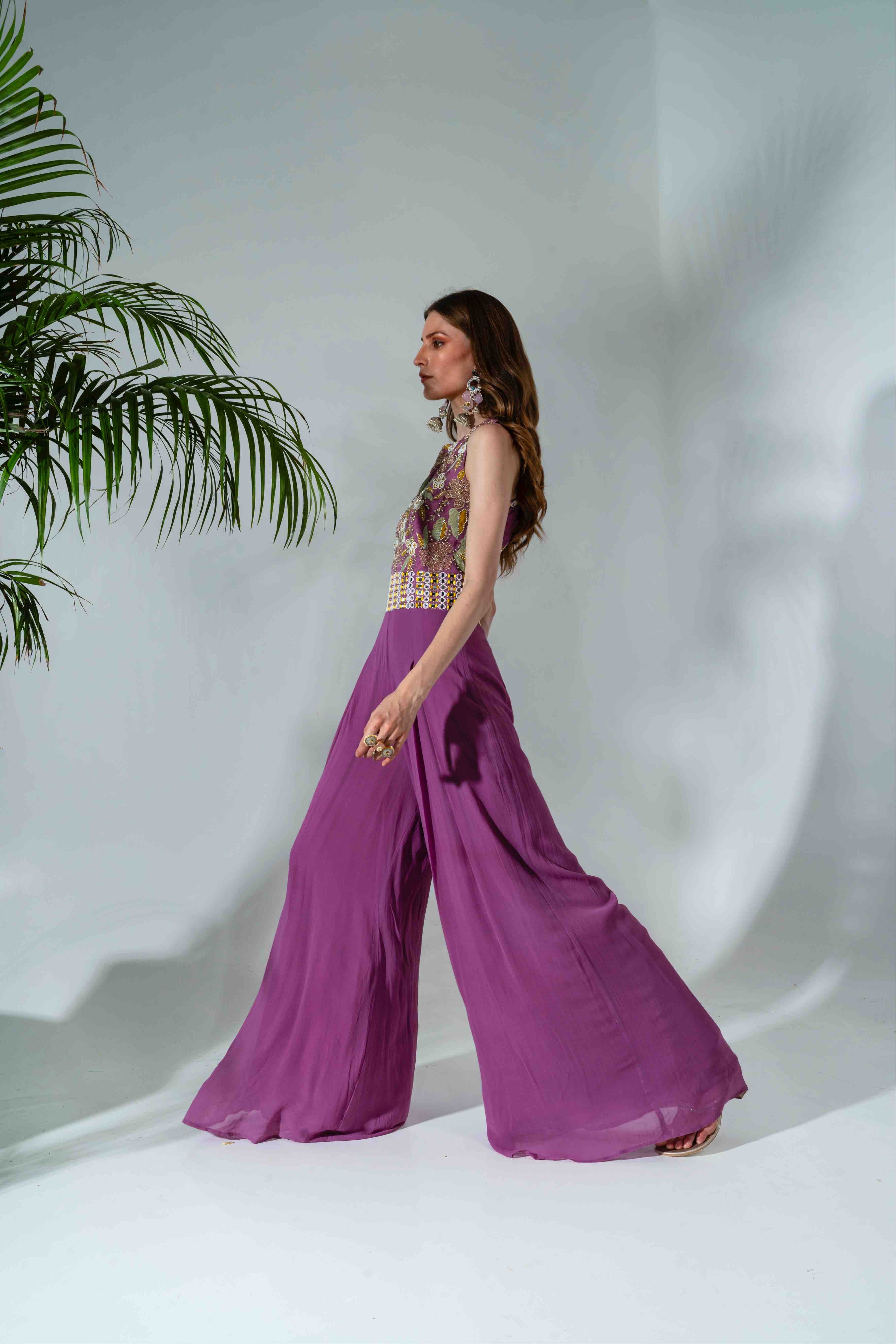 Lilac Georgette Cutdana Embellished Bodice Jumpsuit