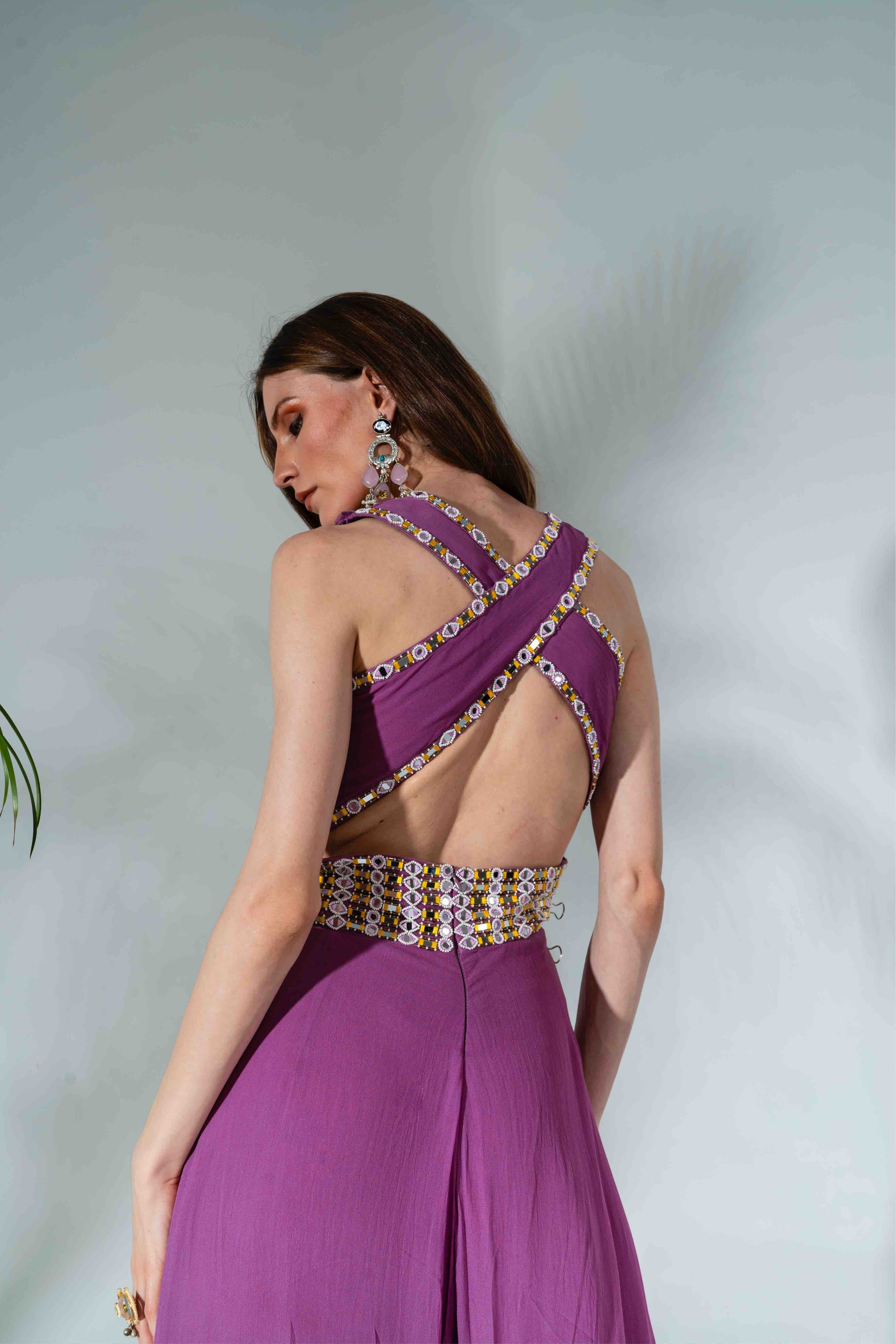Lilac Georgette Cutdana Embellished Bodice Jumpsuit