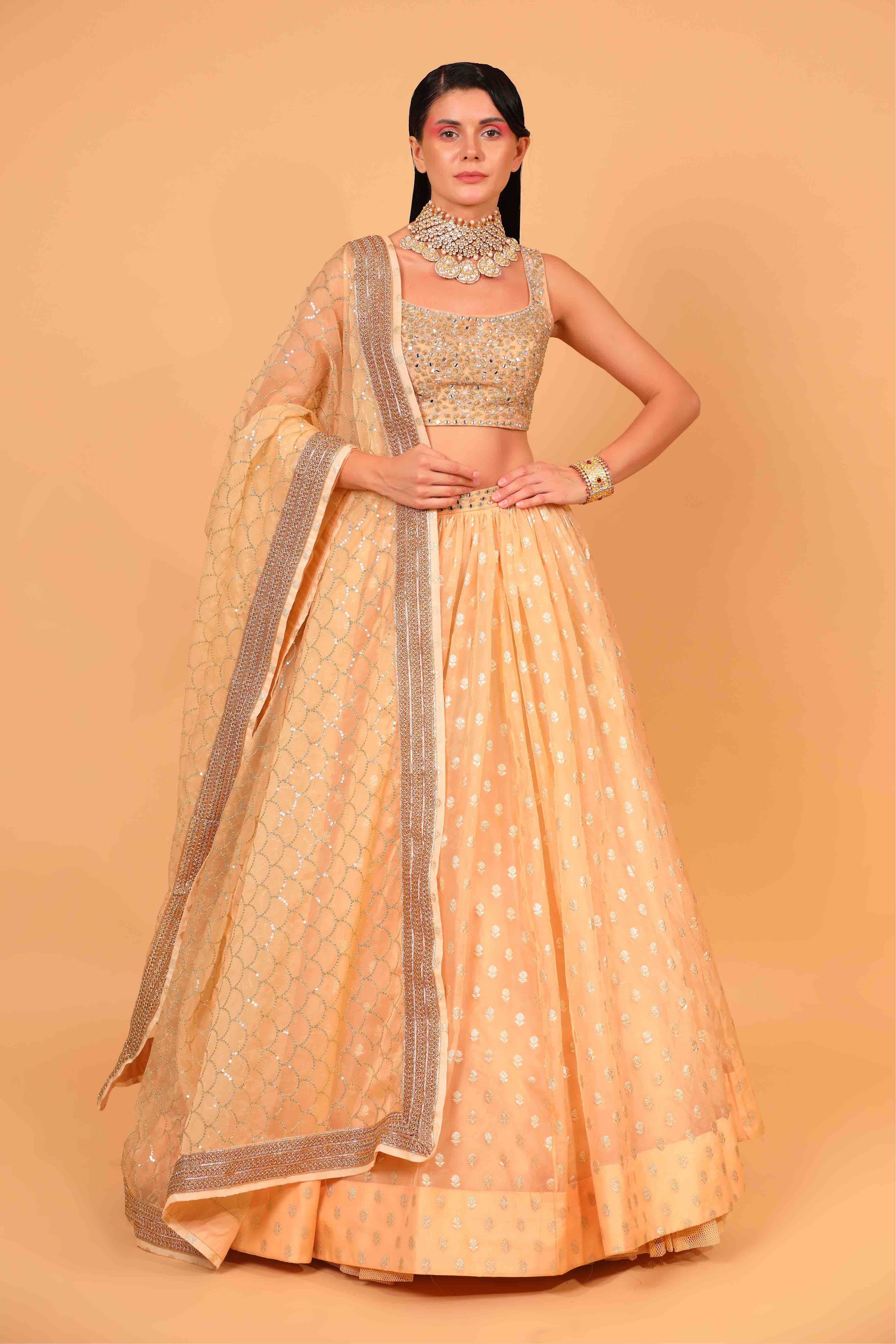 Peach Banarasi Organza Lehenga Set