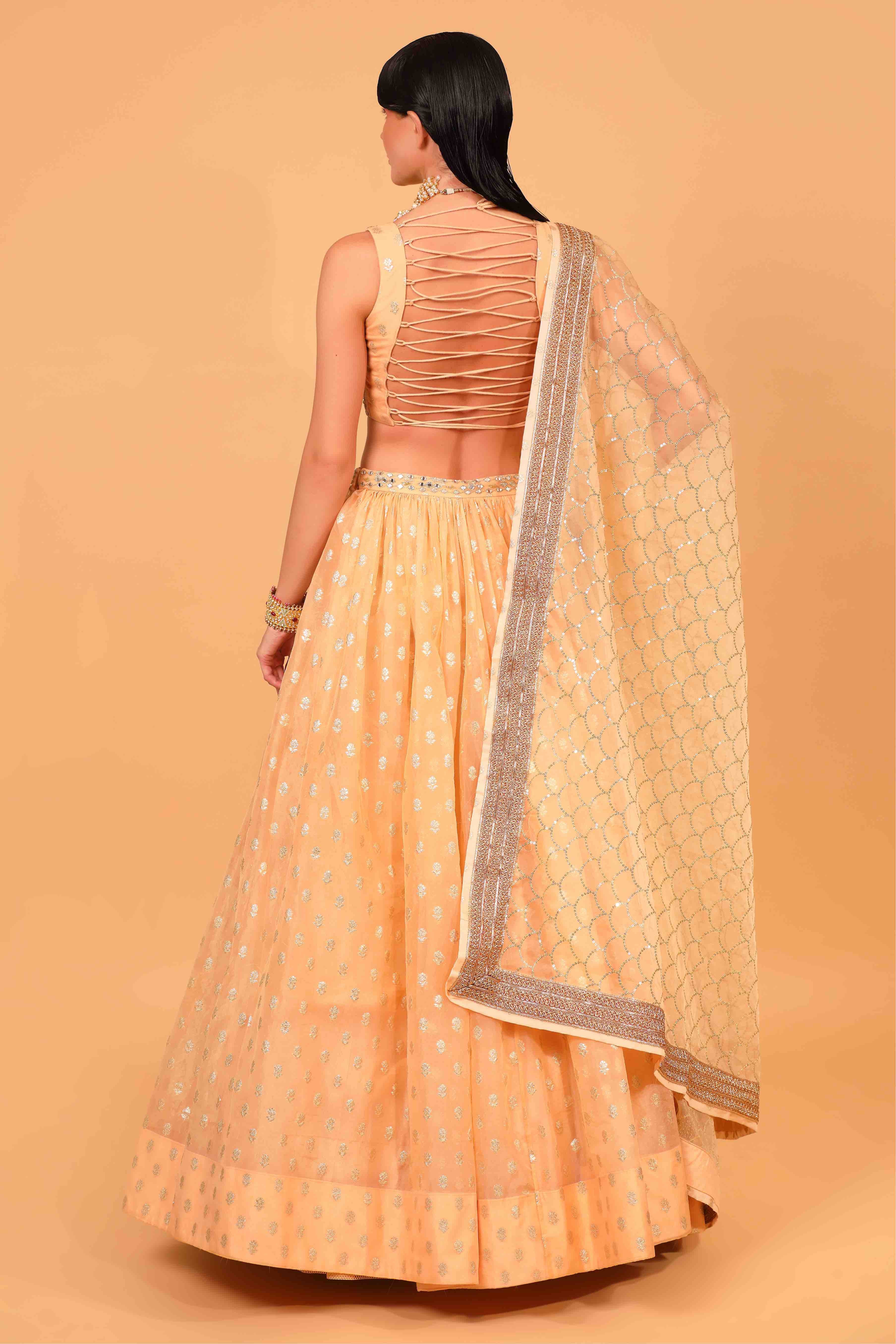 Peach Banarasi Organza Lehenga Set