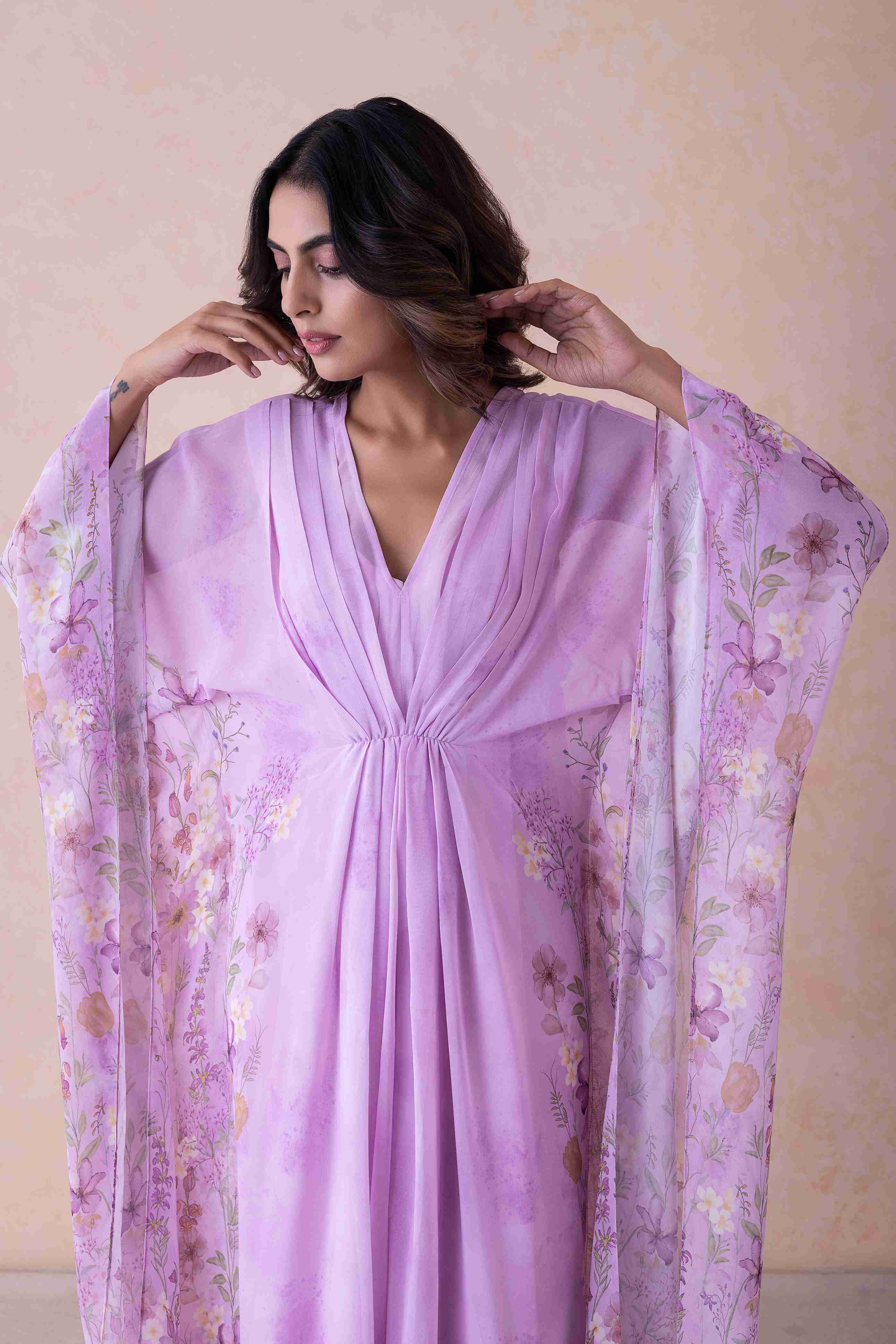 Ethereal Lavender Floral Kaftan Ensemble
