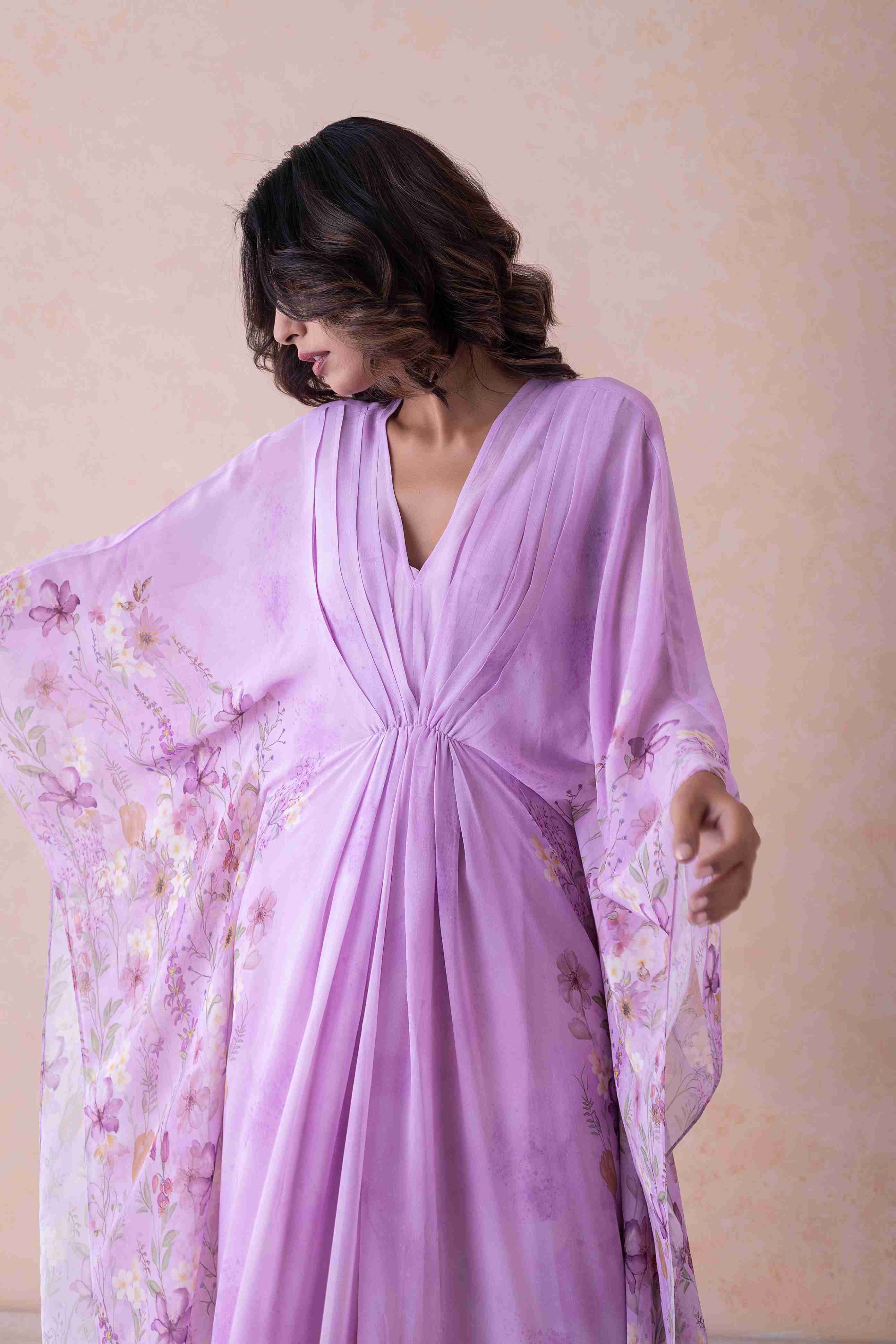 Ethereal Lavender Floral Kaftan Ensemble