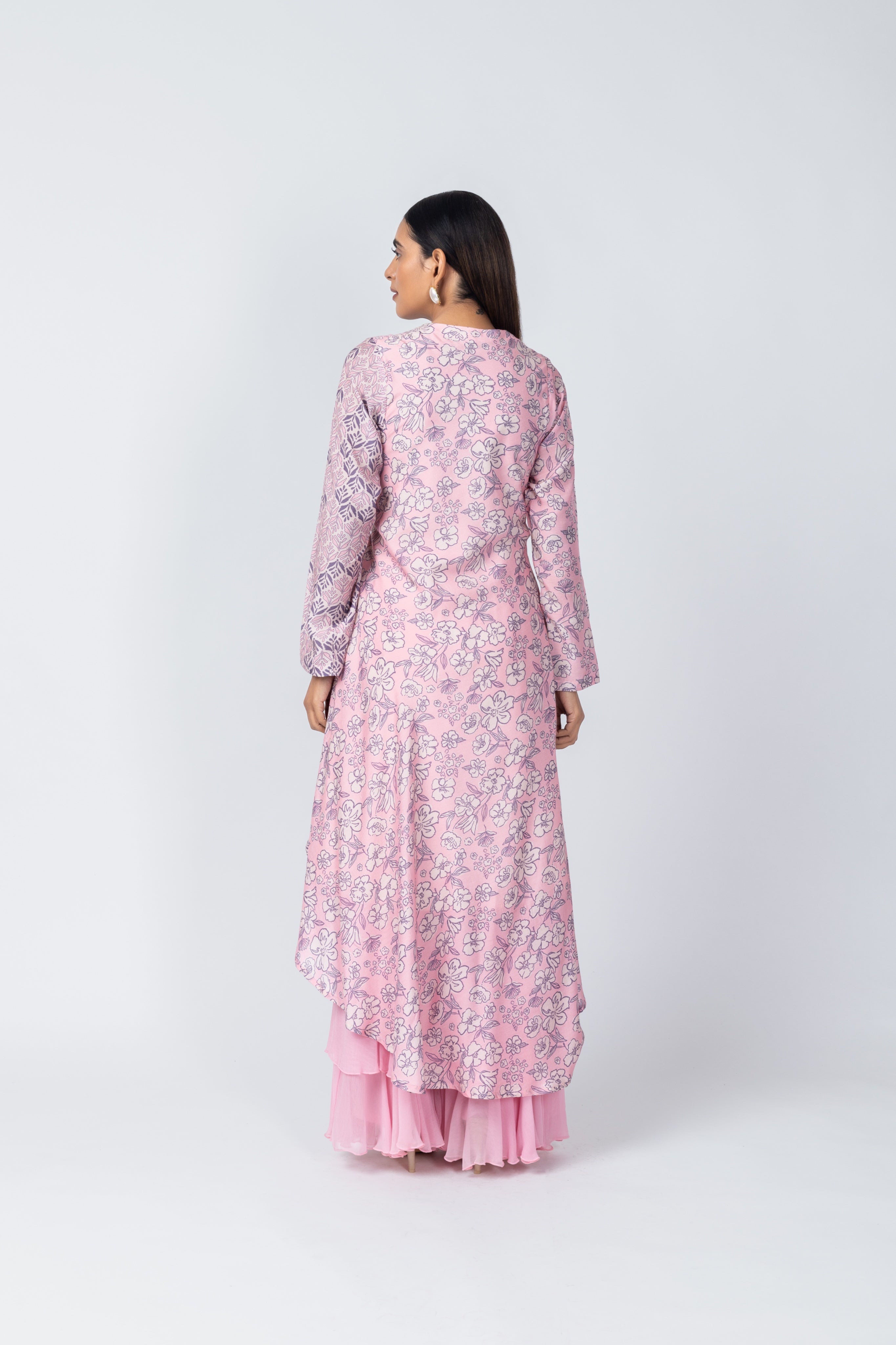 Wrap Asymmetric Printed Kurta with Baby Pink Sharara