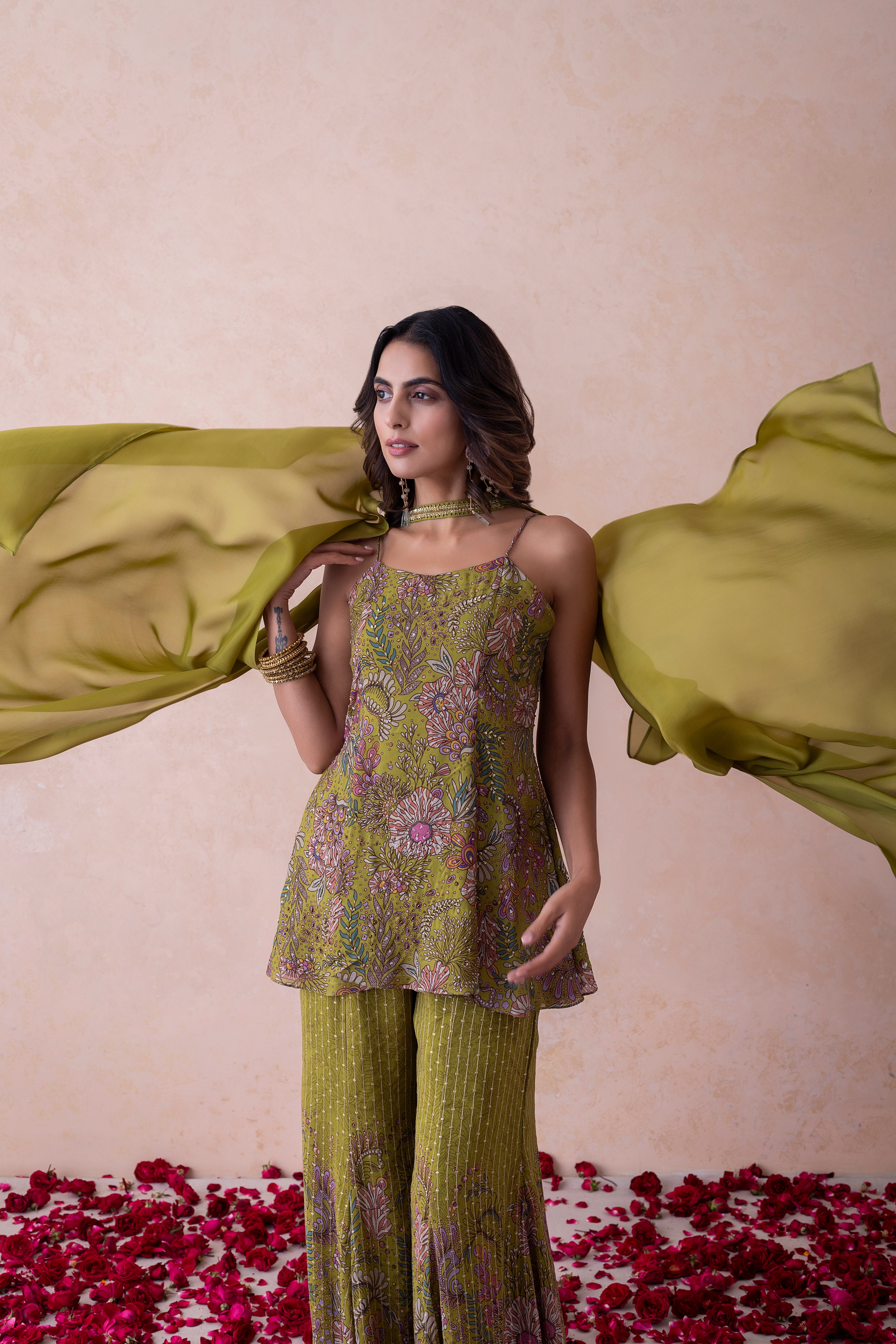 Reha Kurta with Sharara Pants and a Chocker Dupatta