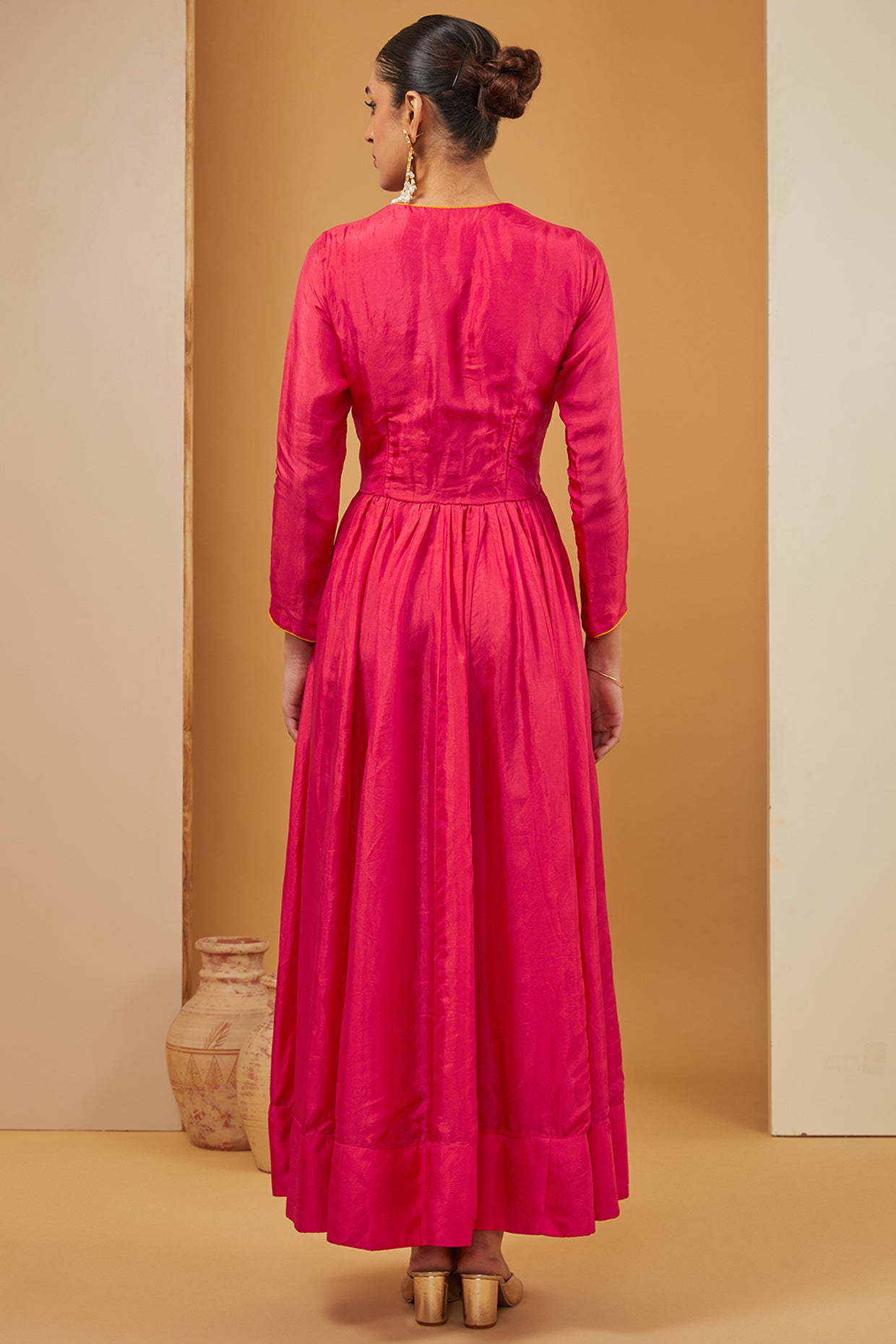 Pink Silk Anarkali With Embroidered Dupatta