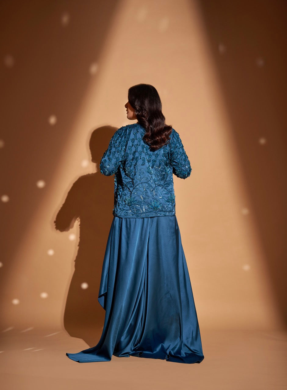 Fully embroidered Jacket with Bustier and Draped Pants