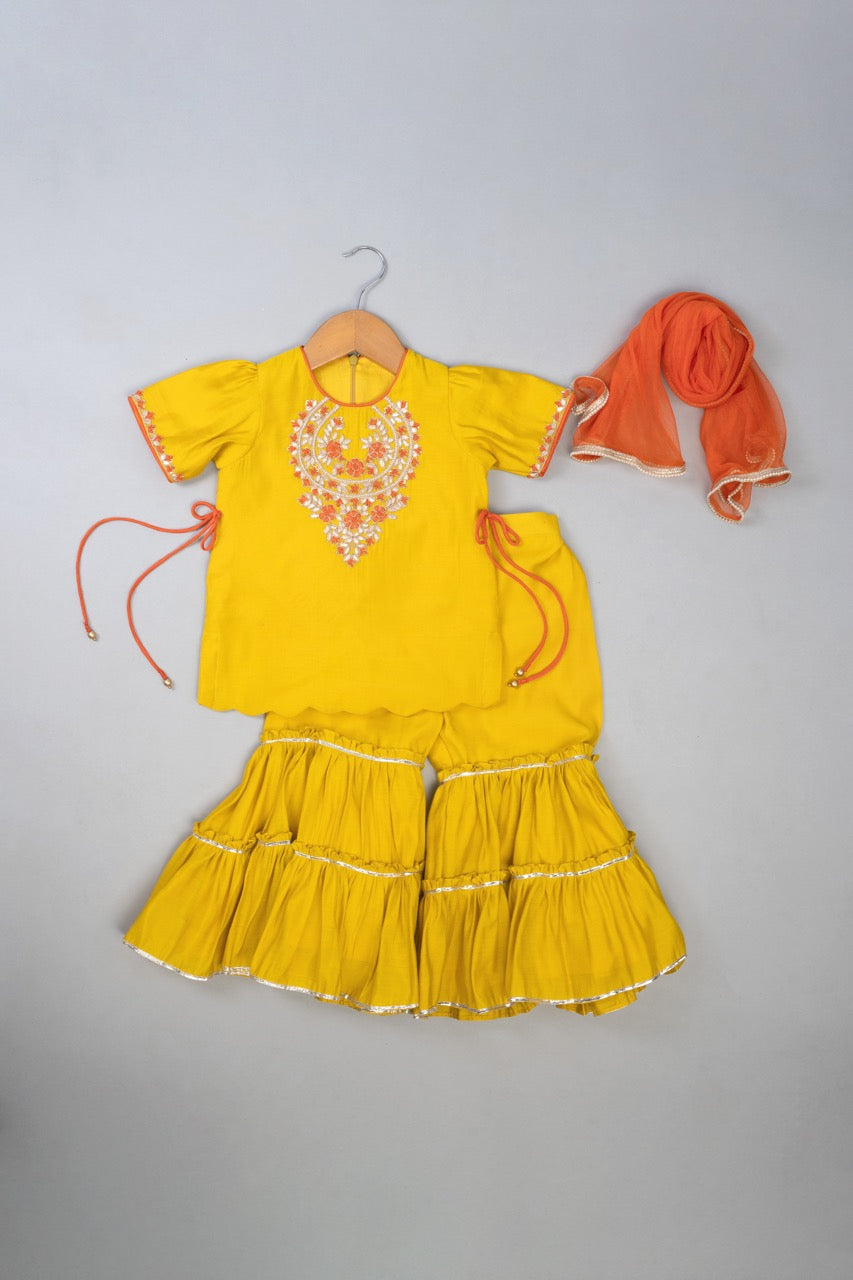 Mustard Knot Emb 
sharara set