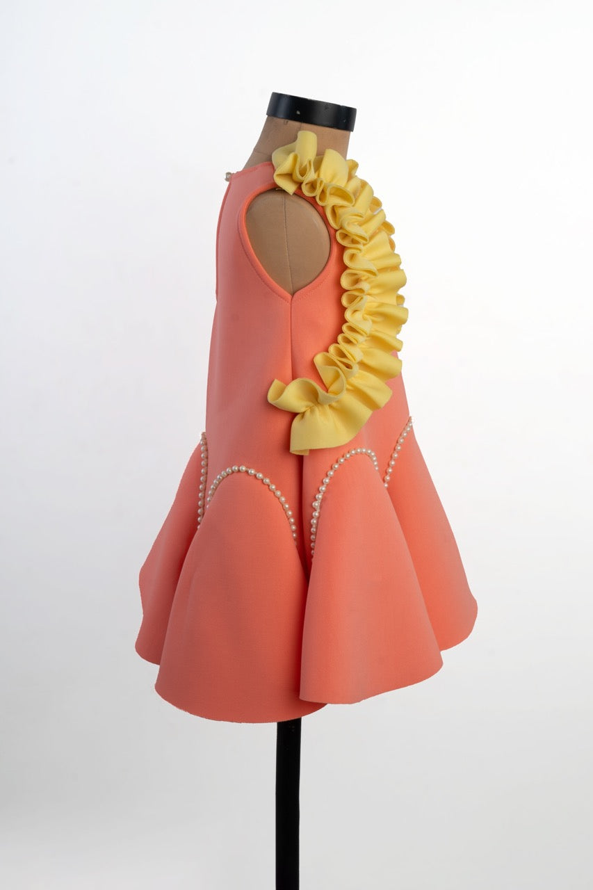 Peach Neoprene A - Line Dress