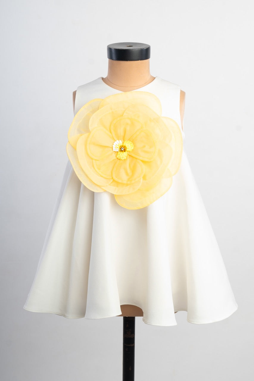 White Dress with
Yellow Organza Flower
