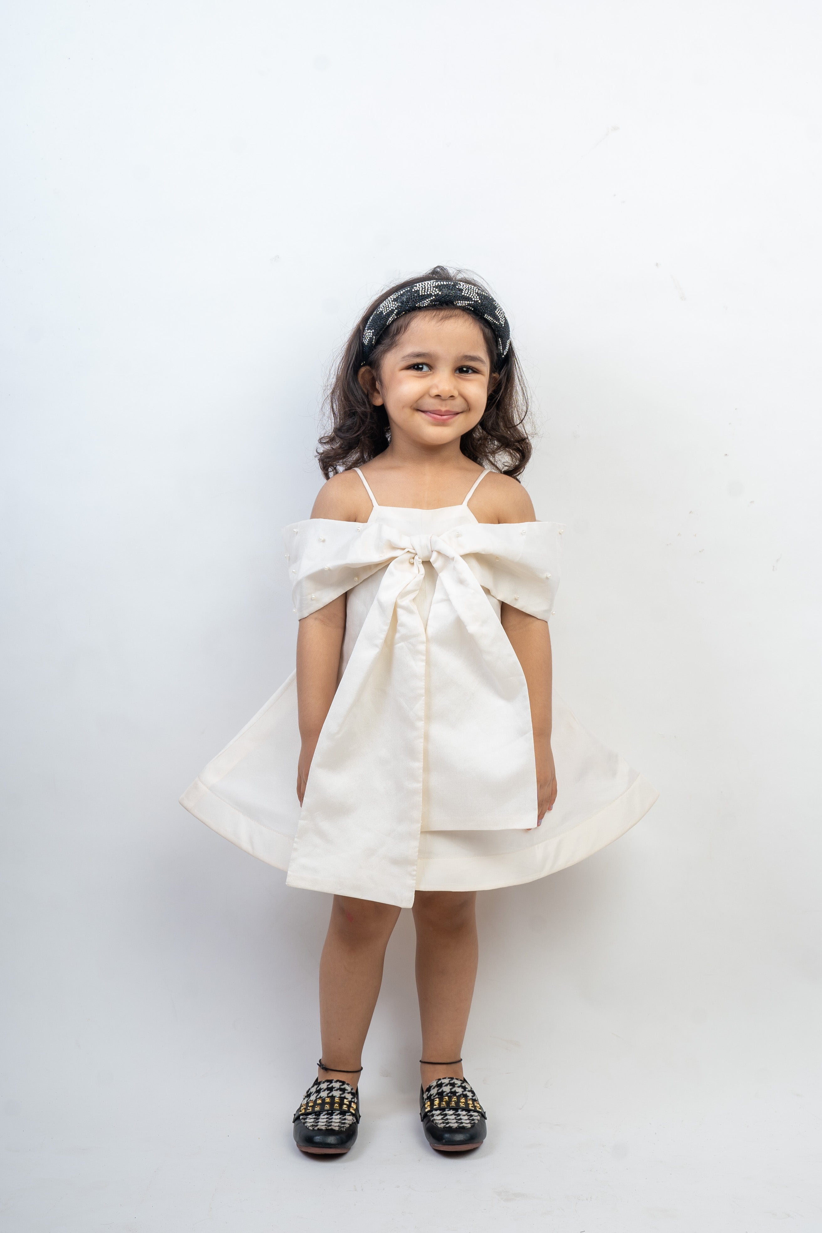 White Bow Dress with Pearls