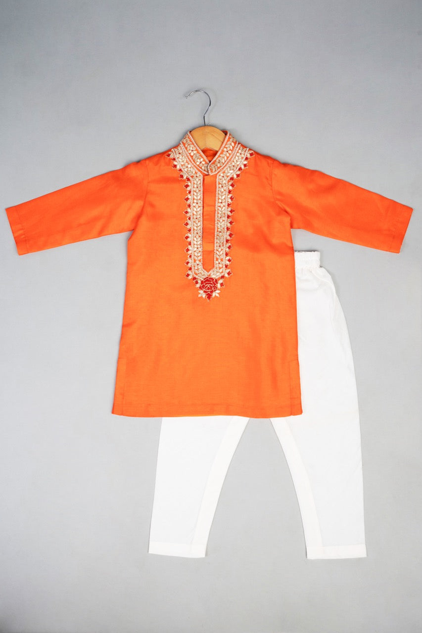 Orange Knot Emb Kurta