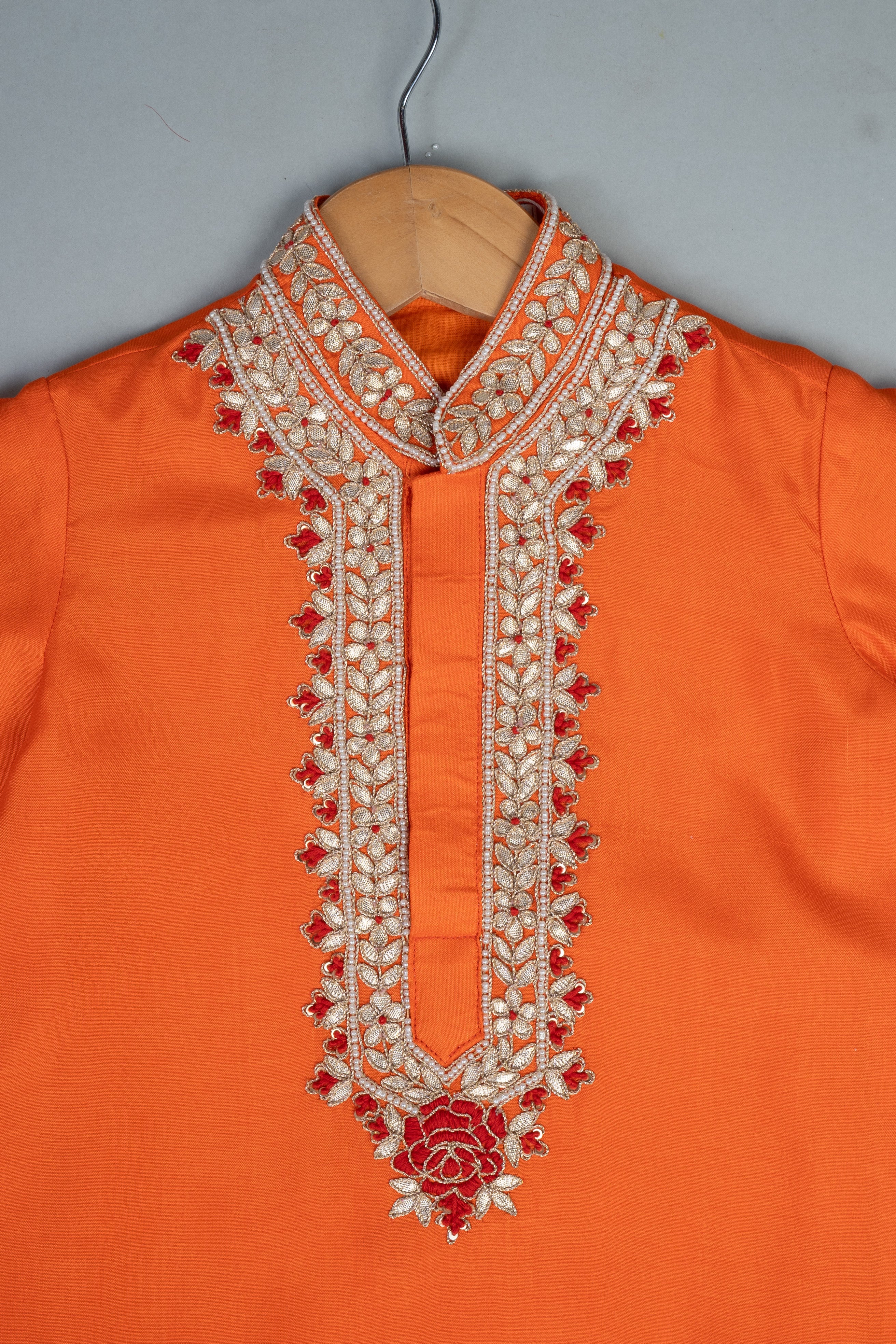 Orange Knot Emb Kurta
