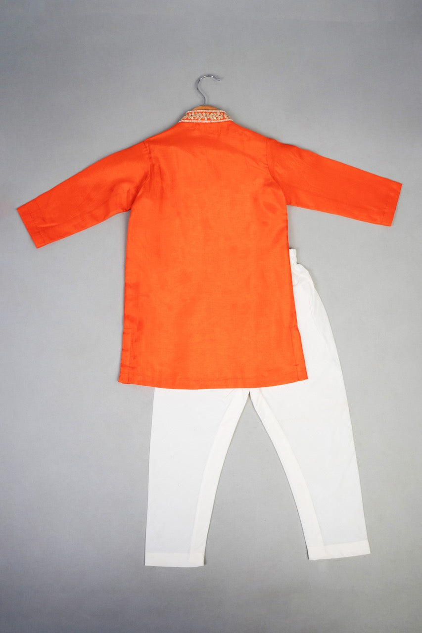 Orange Knot Emb Kurta