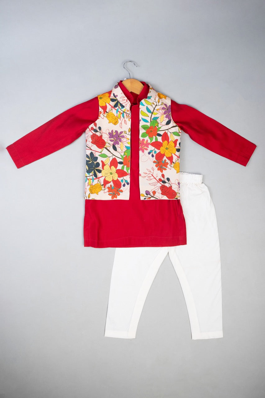 Beige Floral Nehru Set
