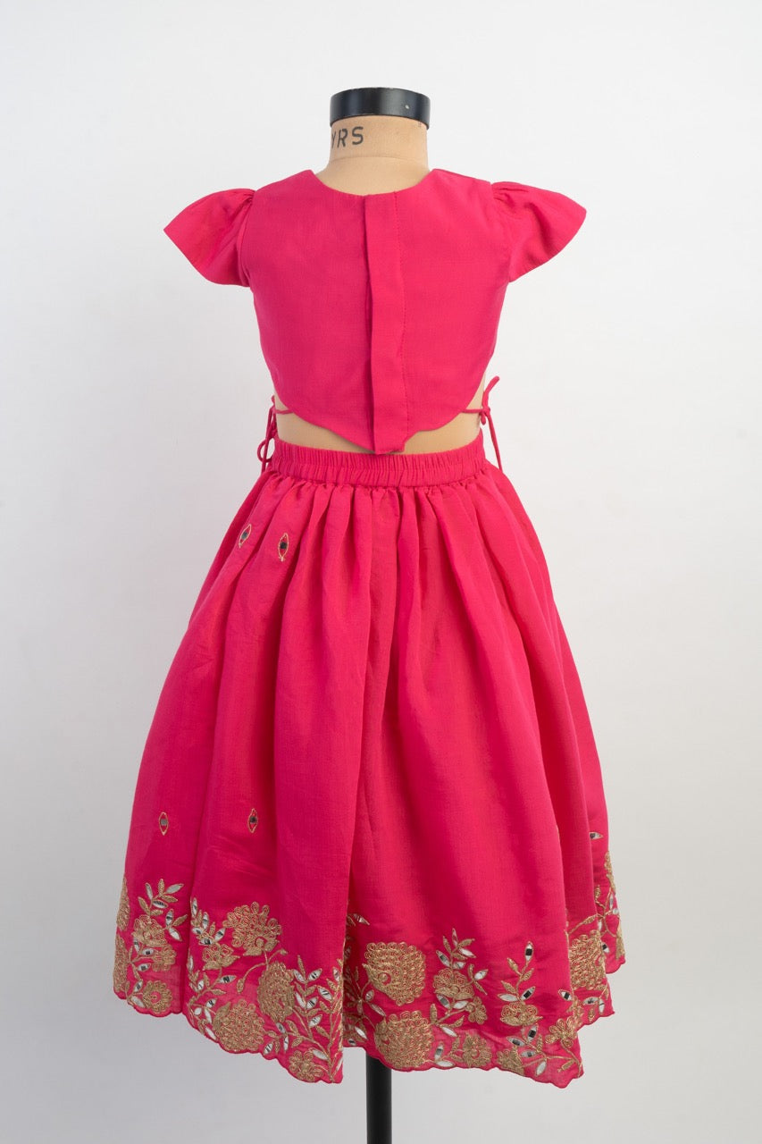 Pink Mustard Thread Emb Ghagra