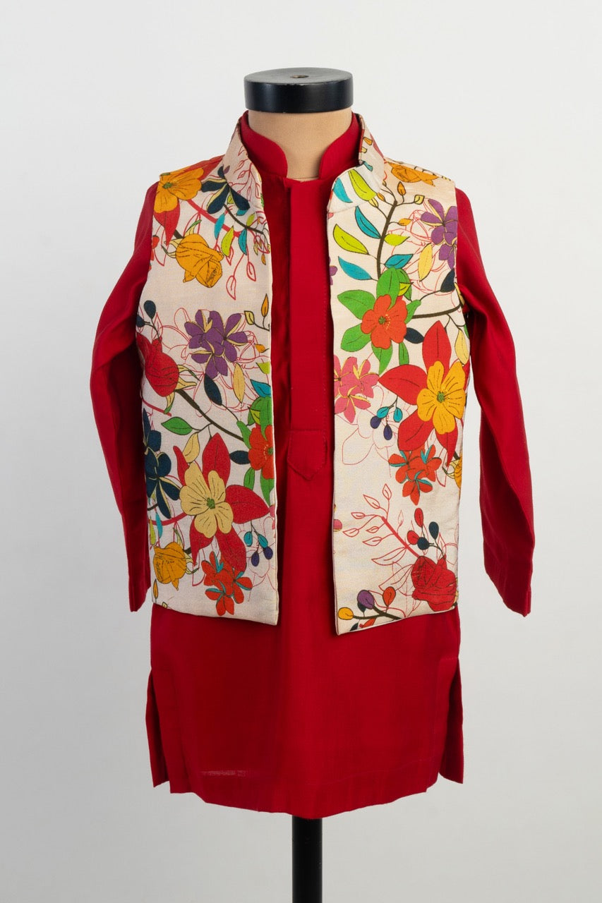 Beige Floral Nehru Set