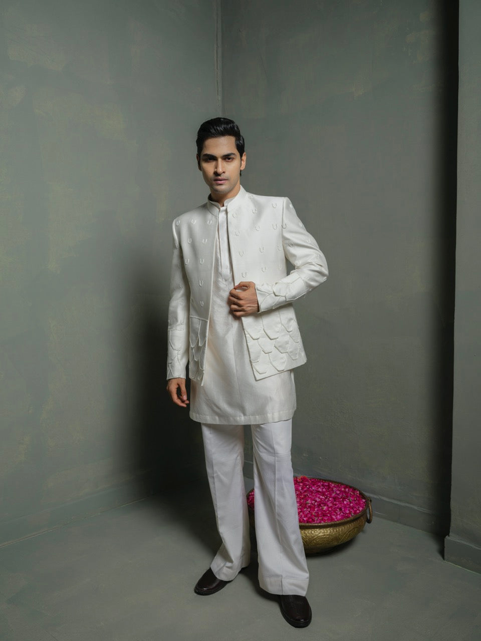 Ivory Flap Bandhgala Set