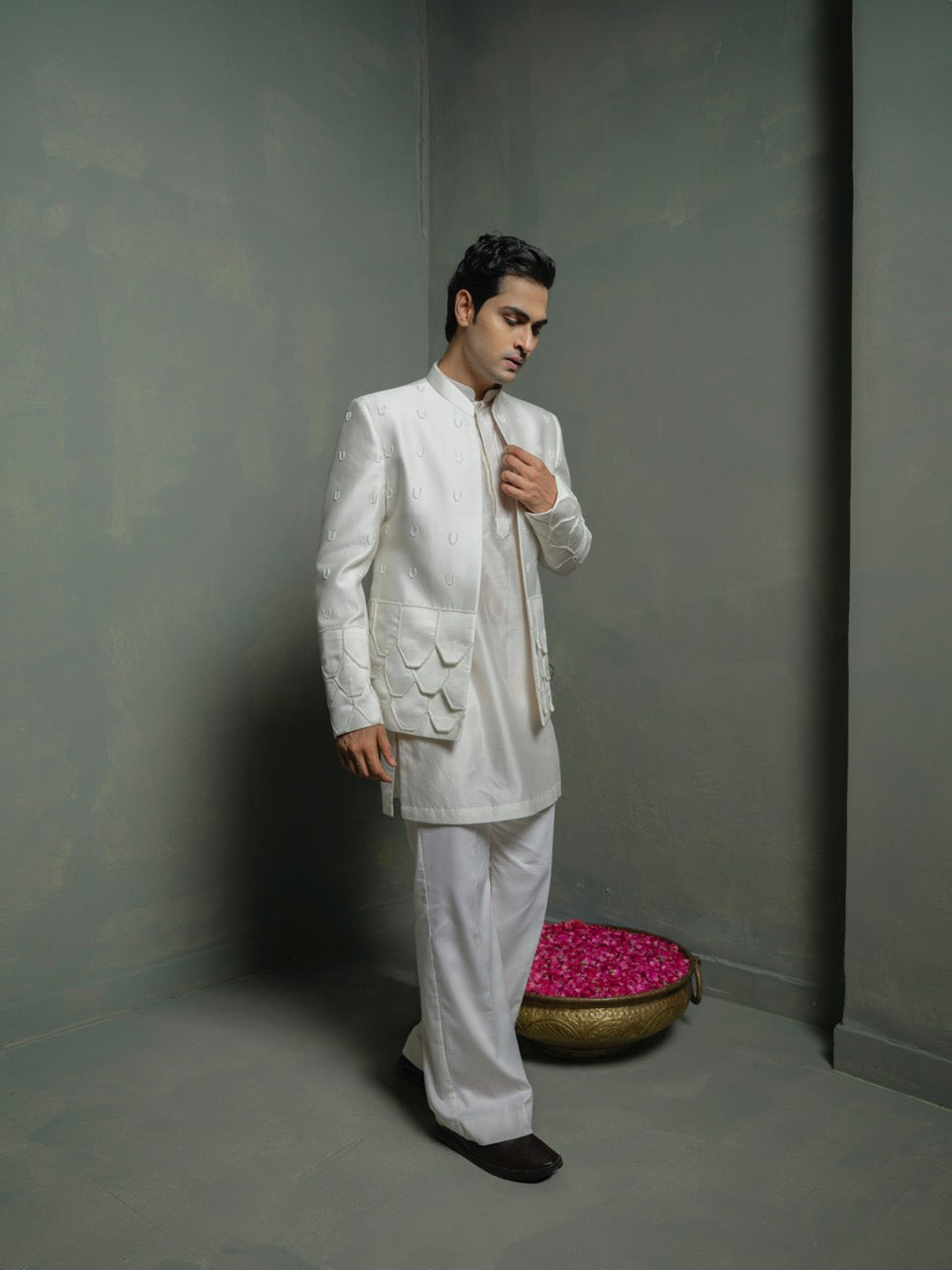 Ivory Flap Bandhgala Set