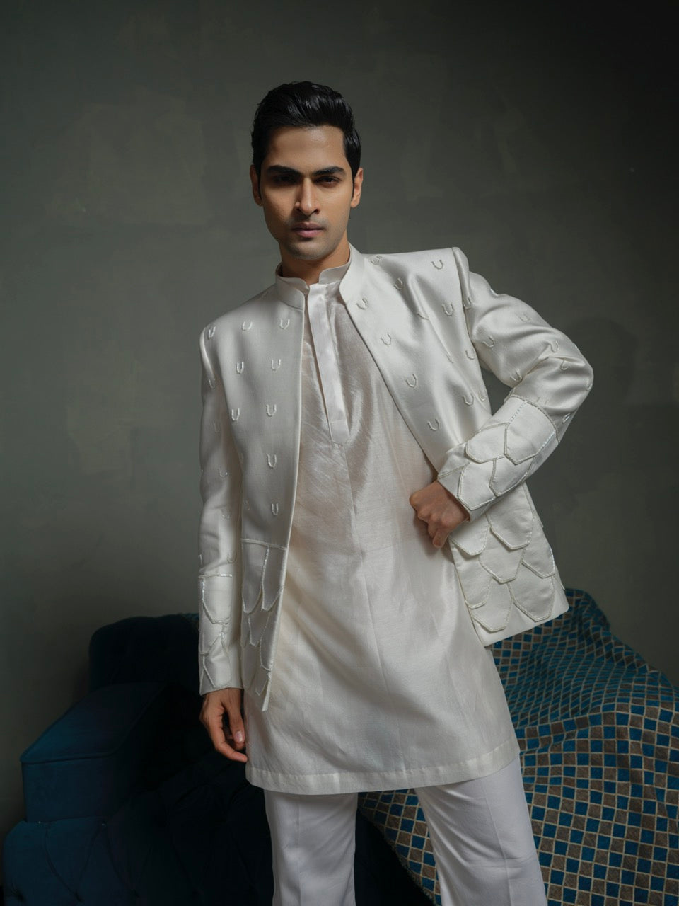Ivory Flap Bandhgala Set