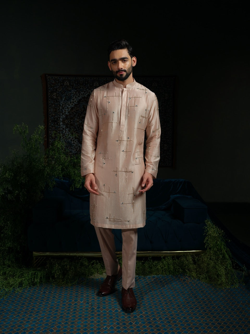 Dusty Peach Geometry Kurta Set