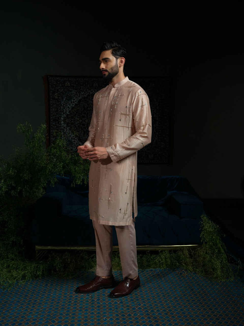 Dusty Peach Geometry Kurta Set