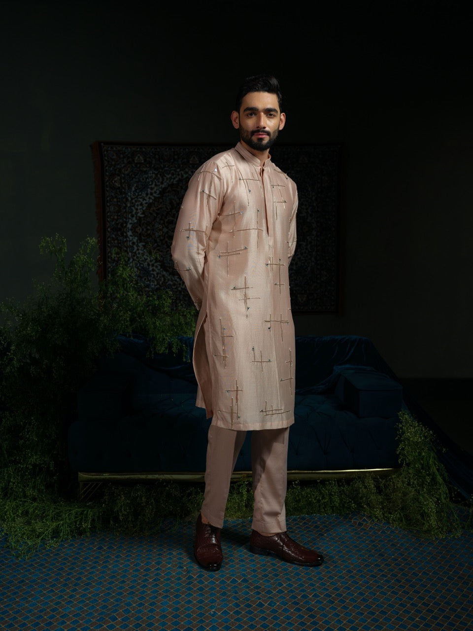 Dusty Peach Geometry Kurta Set