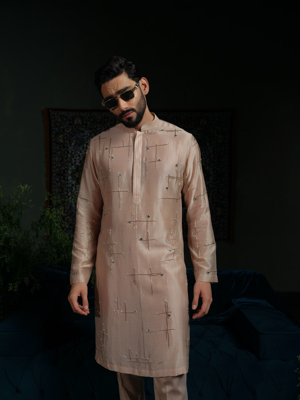 Dusty Peach Geometry Kurta Set