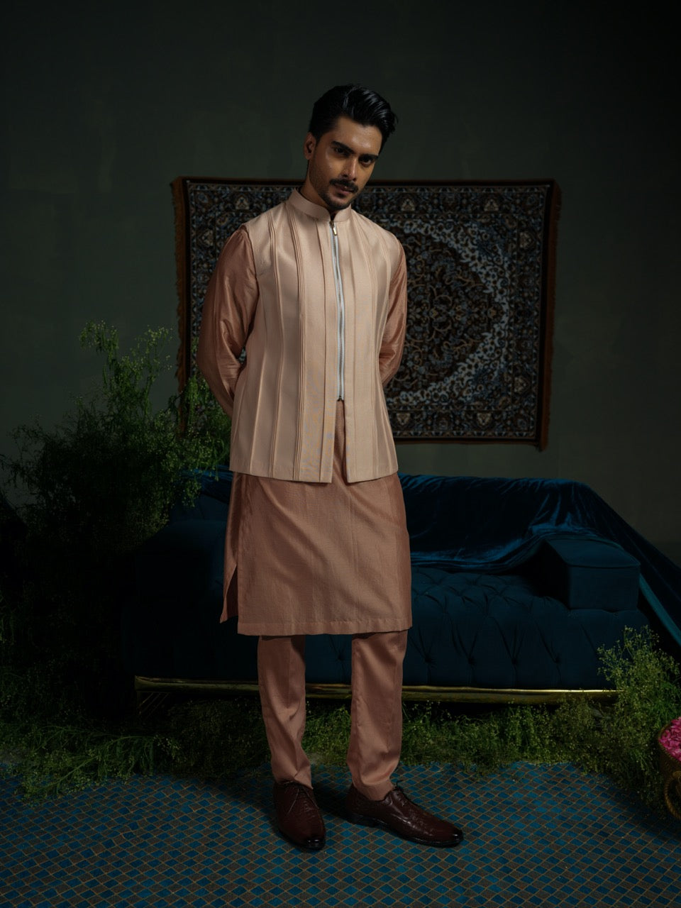 Peach Pink Pintuck Bundi set