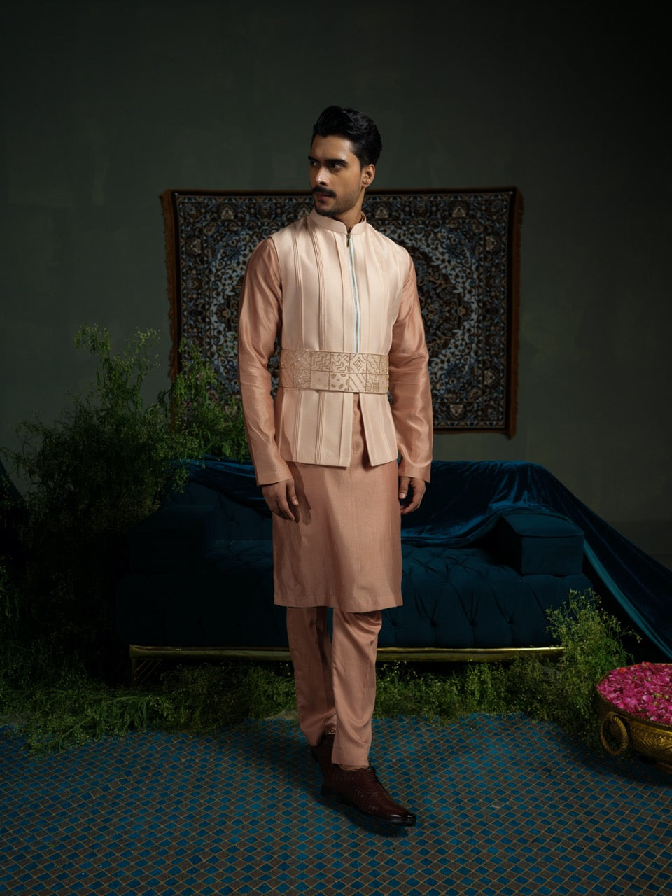 Peach Pink Pintuck Bundi set