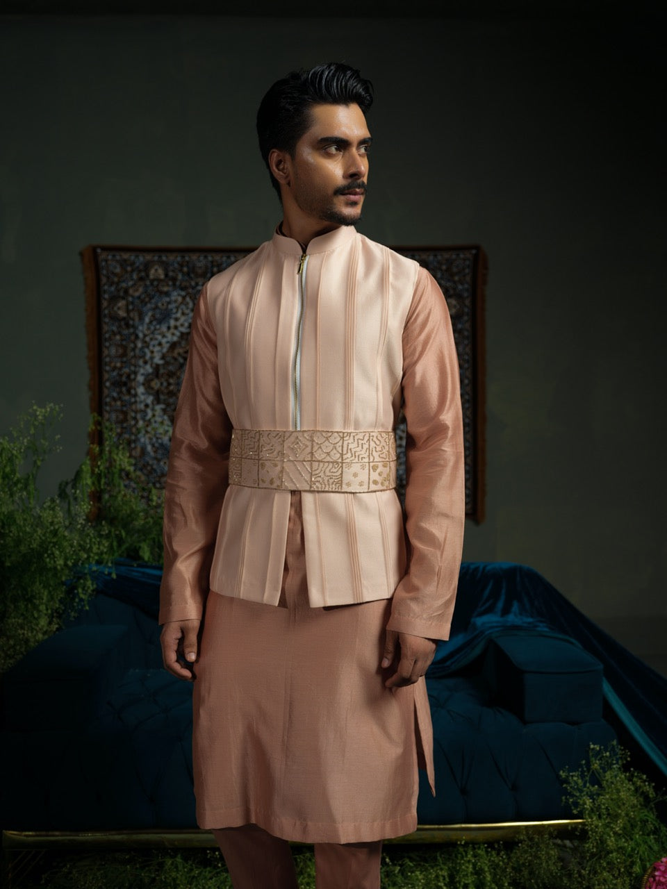 Peach Pink Pintuck Bundi set