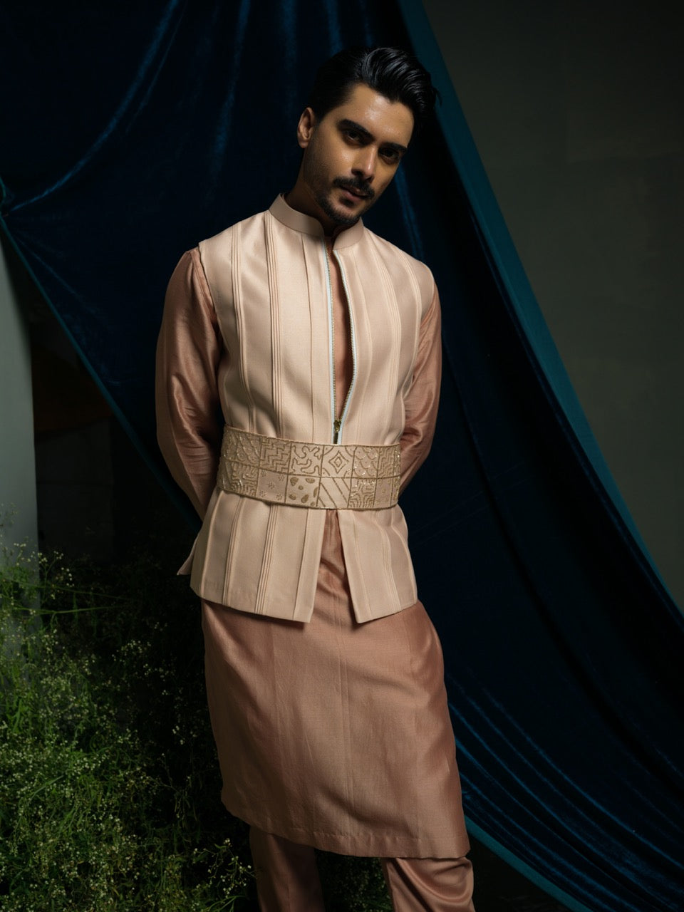 Peach Pink Pintuck Bundi set
