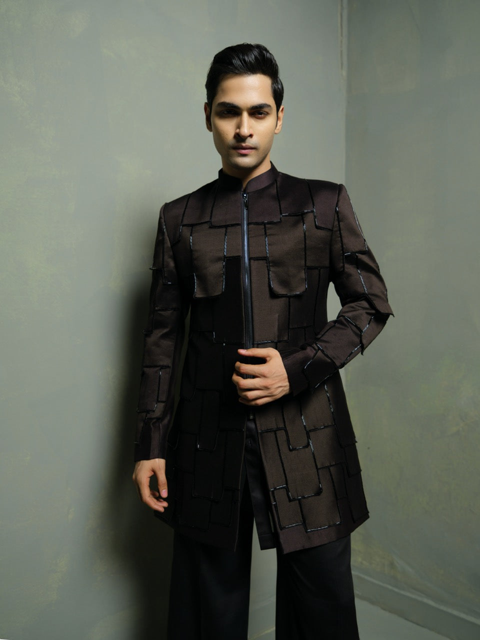 Black Flap Indowestern Set