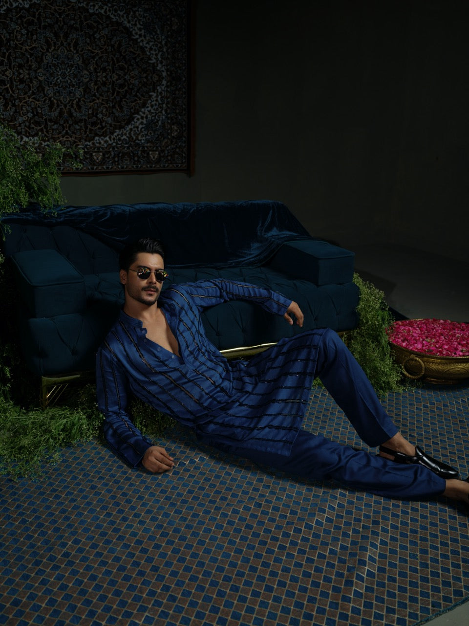 Midnight Stripe Blue Kurta Set