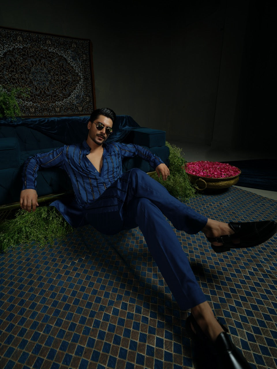 Midnight Stripe Blue Kurta Set