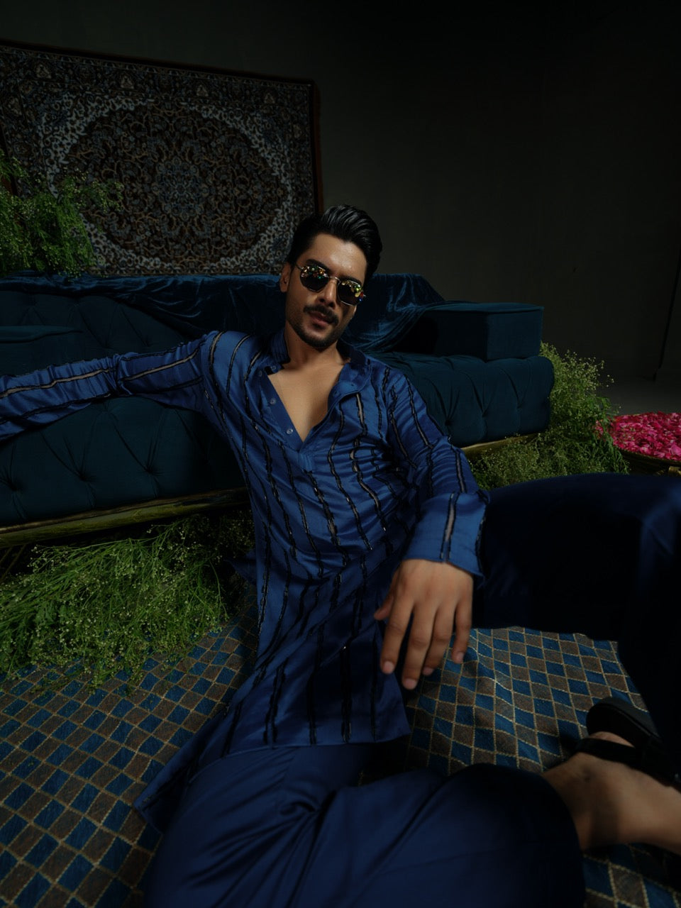 Midnight Stripe Blue Kurta Set