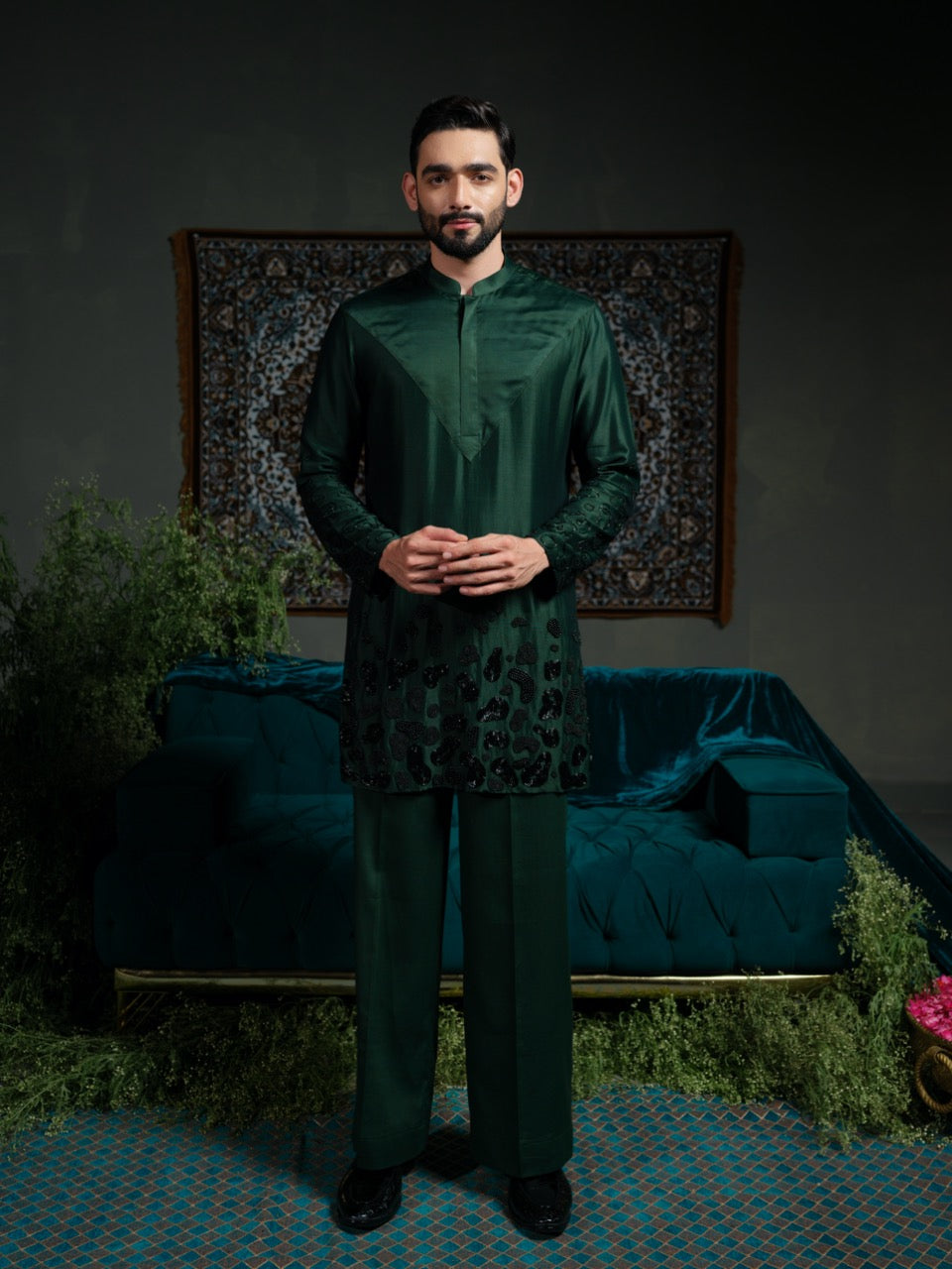 Deep Emerald Amoeba Kurta Set