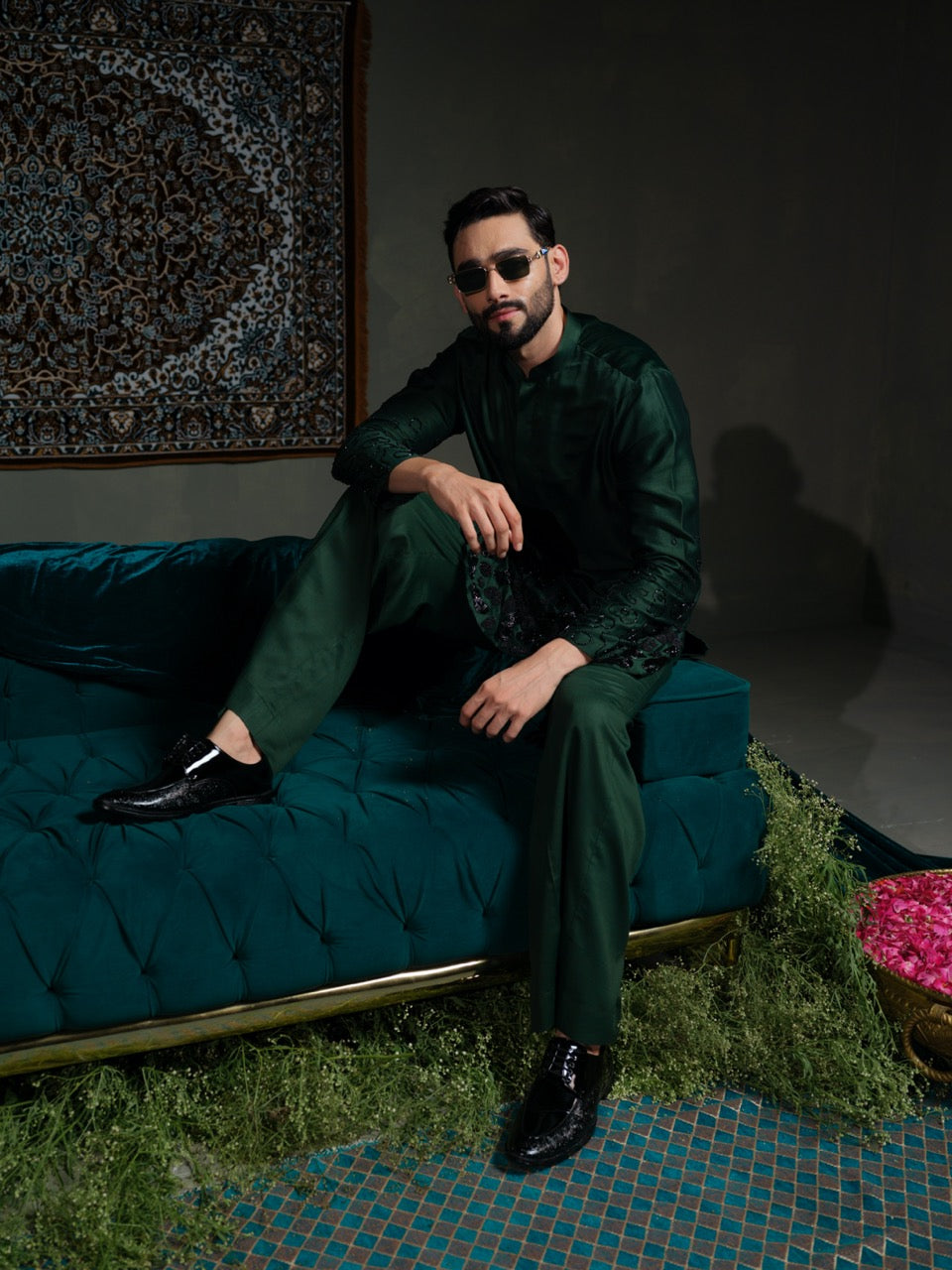 Deep Emerald Amoeba Kurta Set
