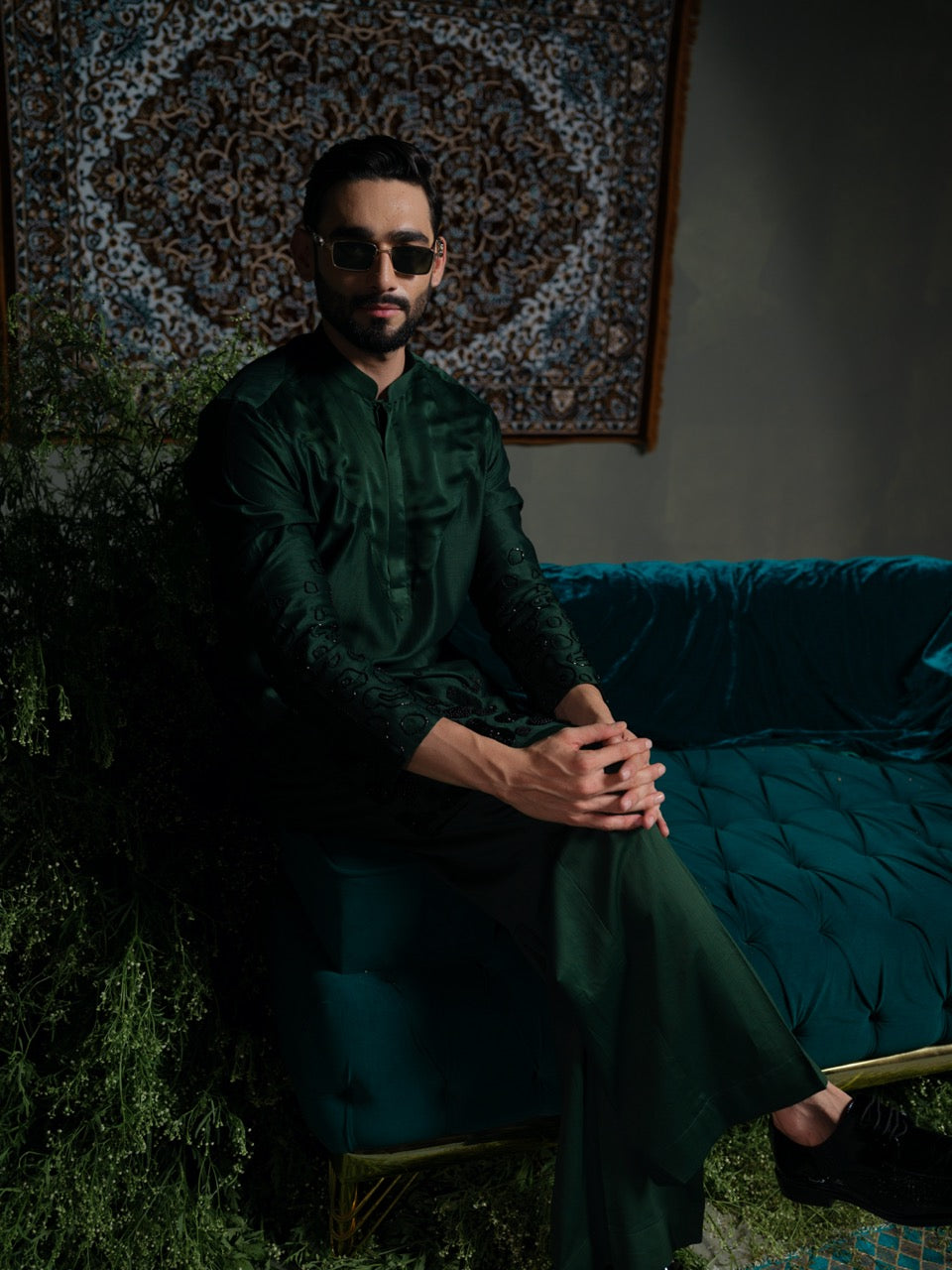 Deep Emerald Amoeba Kurta Set