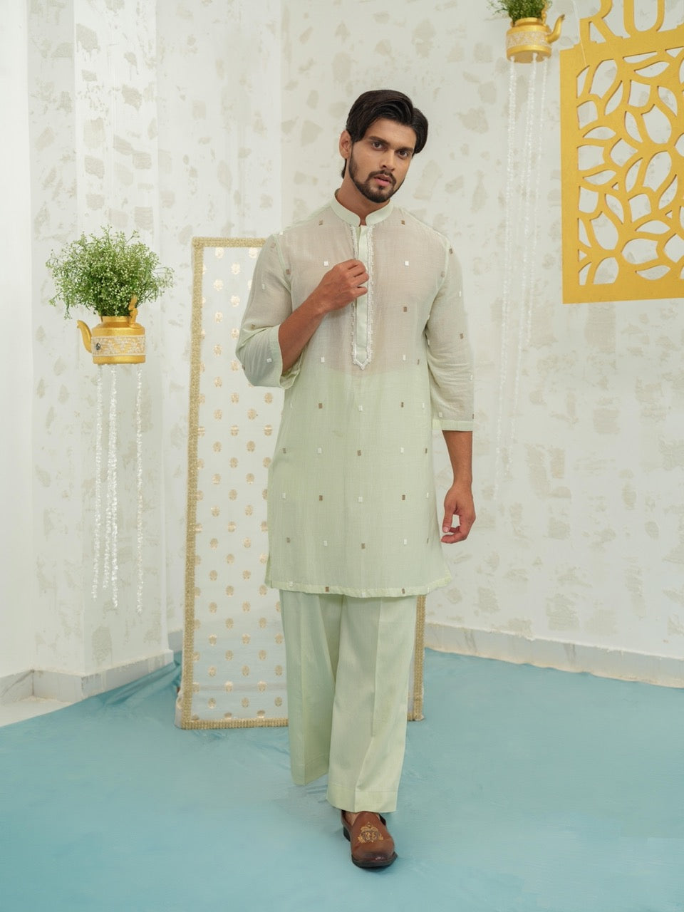 Mint Cutwork Hexa kurta set
